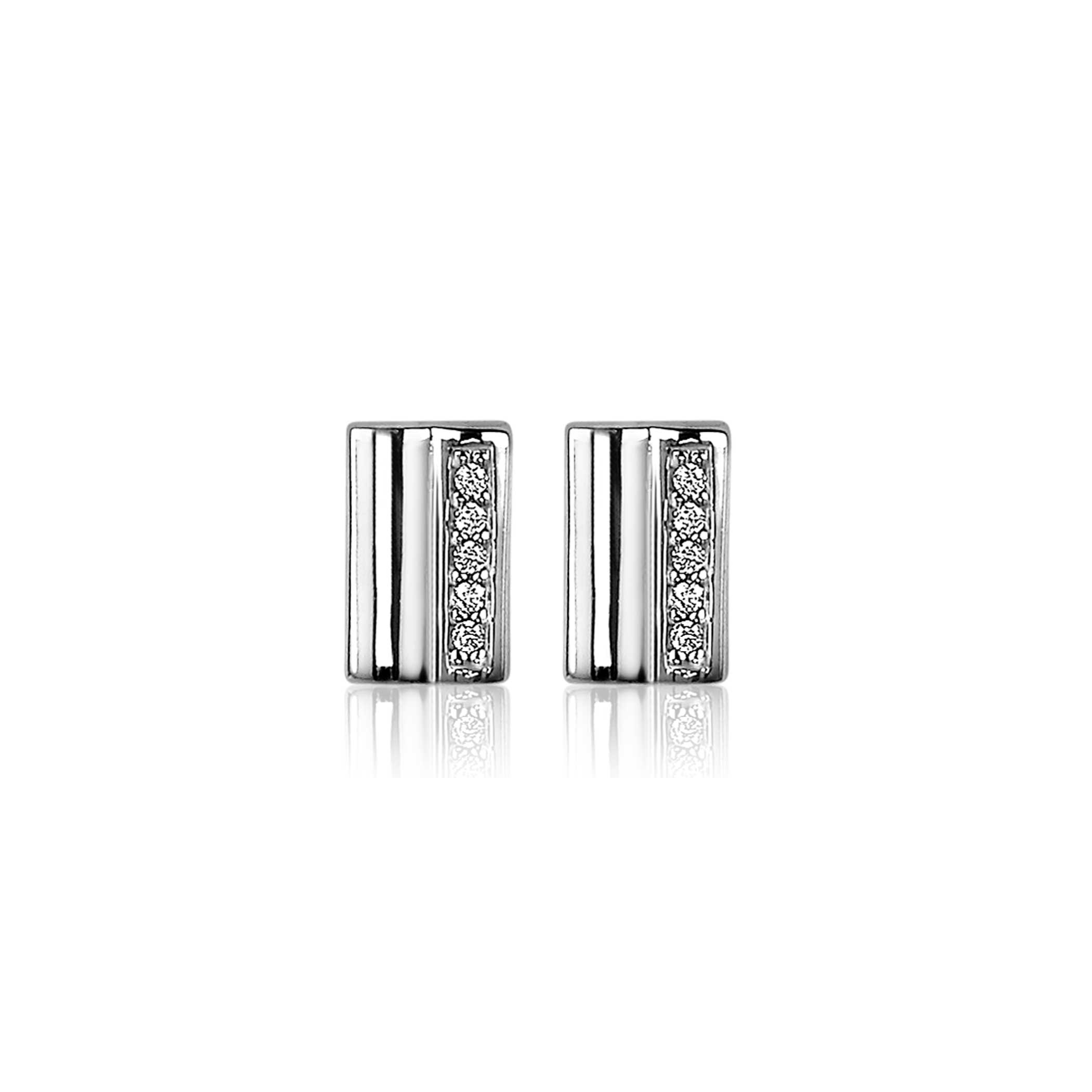 8mm ZINZI Sterling Silver Stud Earrings Rectangle White Zirconia ZIO2126