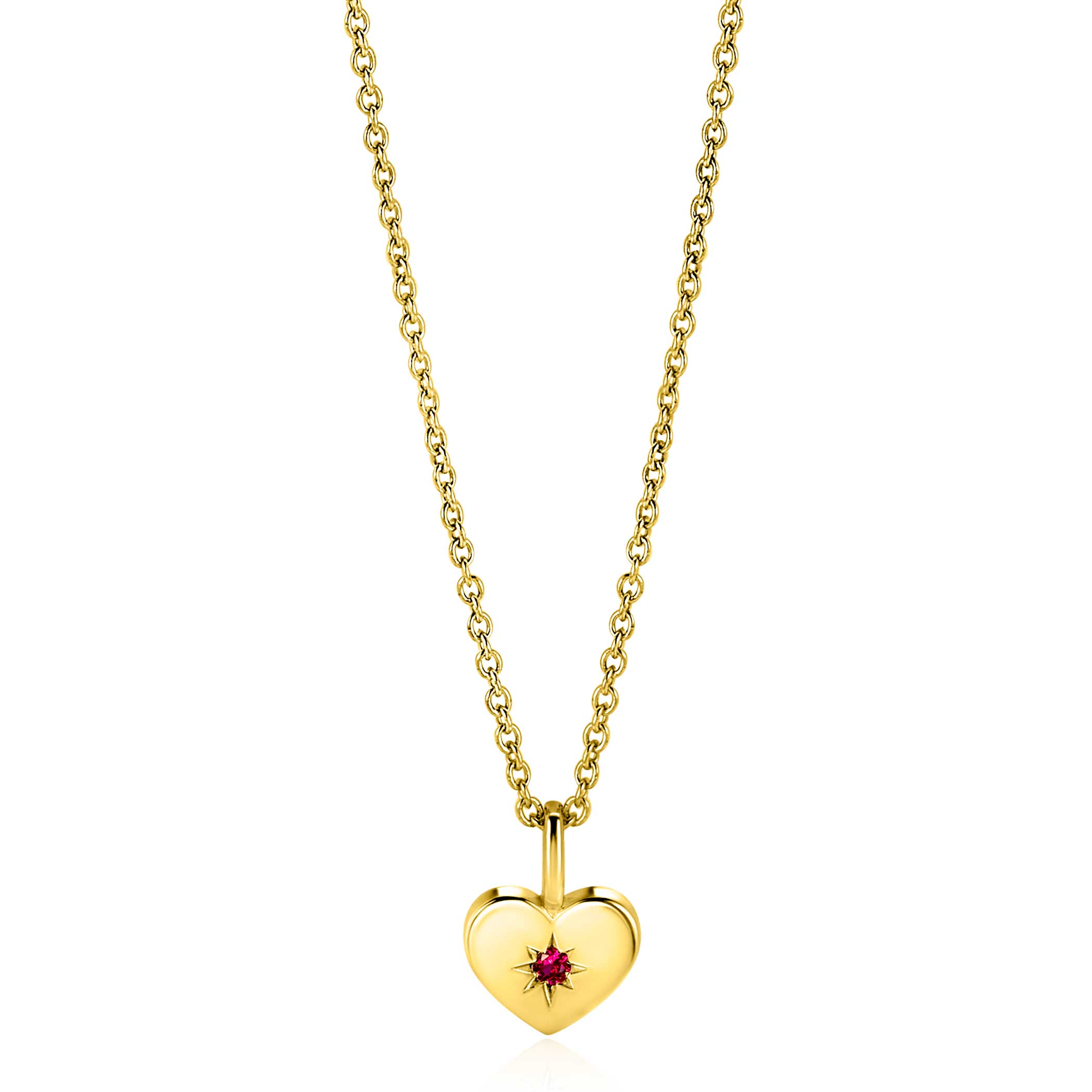 JULY Pendant 12mm Gold Plated Heart Birthstone Red Ruby Zirconia (excl. necklace)