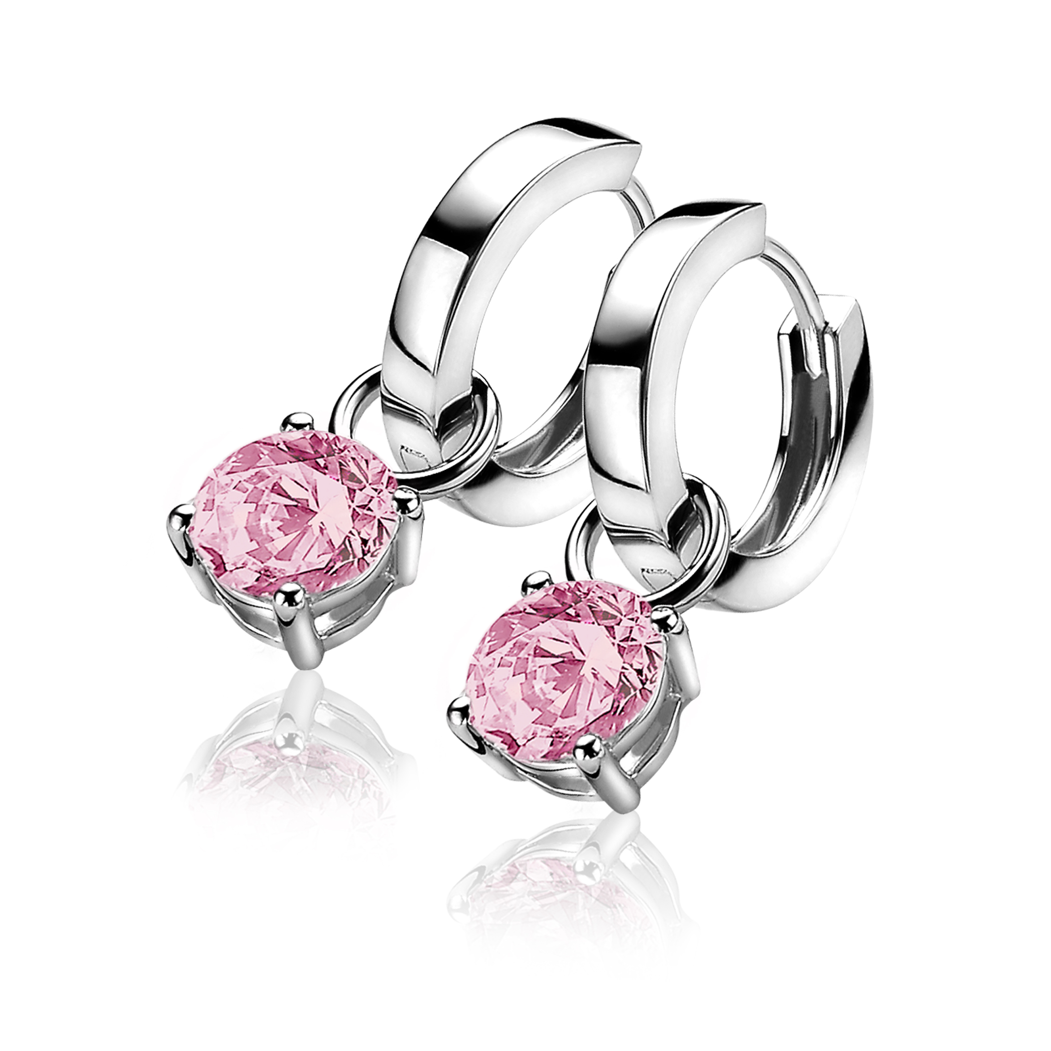 ZINZI Sterling Silver Earrings Pendants Round Pink ZICH1300R (excl. hoop earrings)