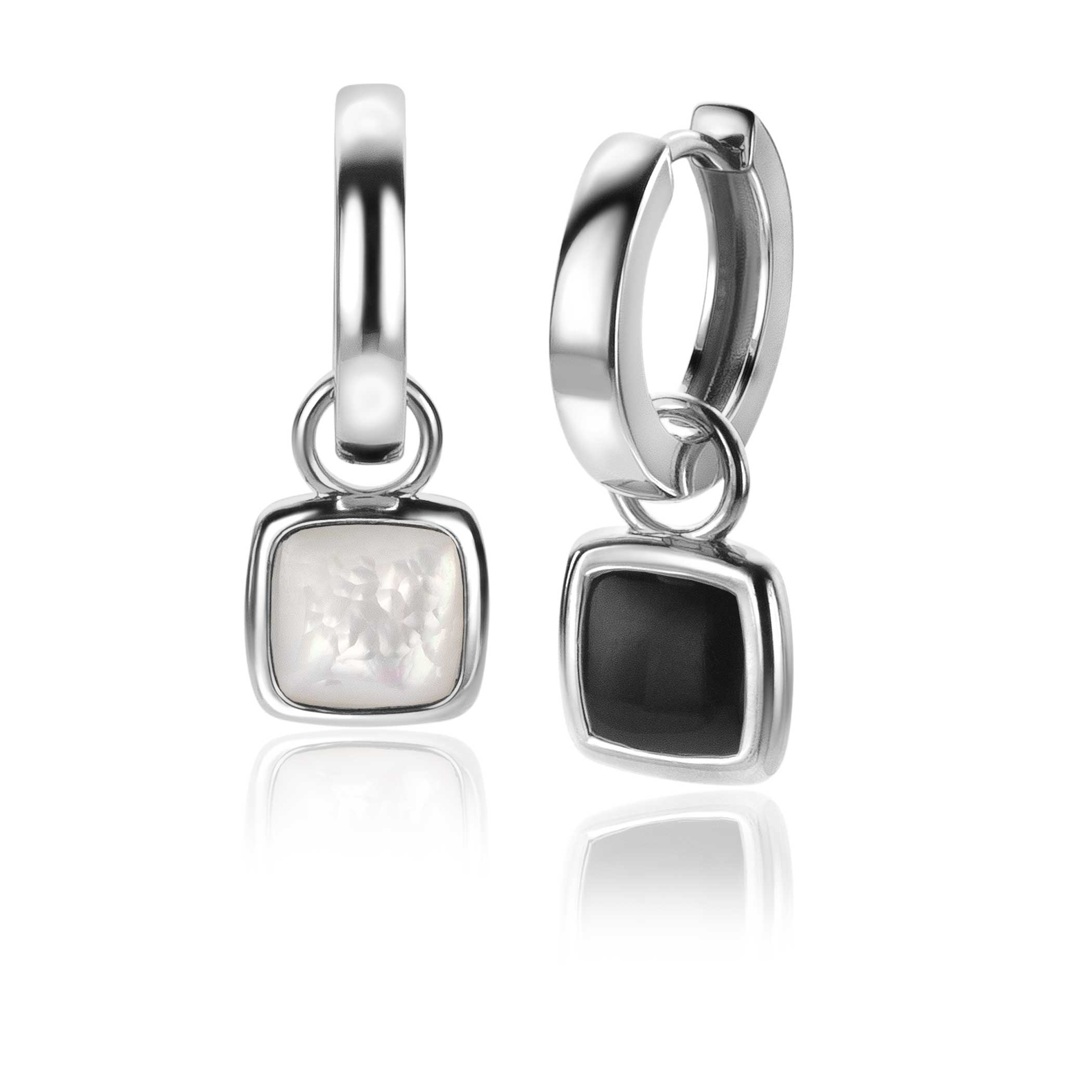 10mm ZINZI Sterling Silver Earrings Pendants Square Two-sided Black Onyx and White Mother-of-Pearl ZICH2257 (excl. hoop earrings)