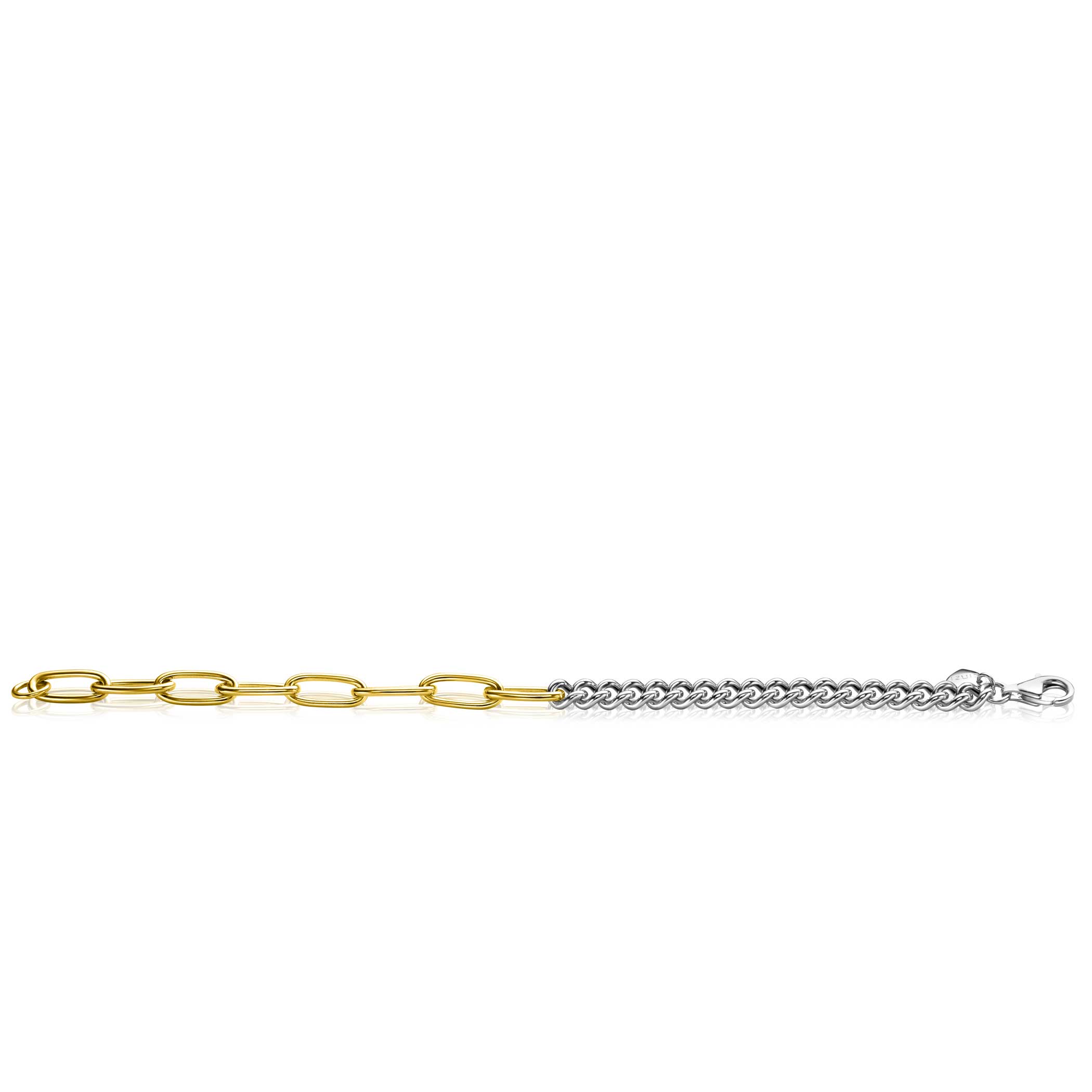 ZINZI Sterling Silver Bicolor Bracelet with Trendy Curb Chain and Gold Plated Oval Chains width 6mm 18,5cm ZIA-BF79
