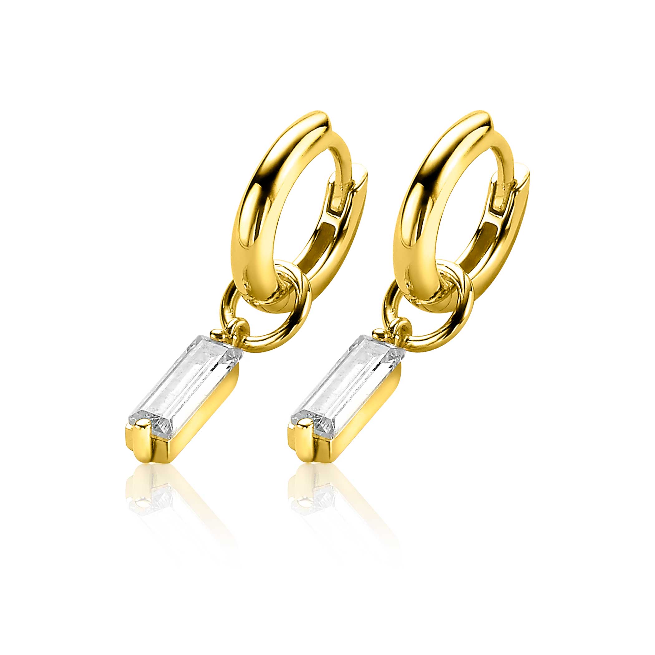 15mm ZINZI Gold Plated Sterling Silver Earrings Pendants Rectangular White ZICH2056Y (excl. hoop earrings)