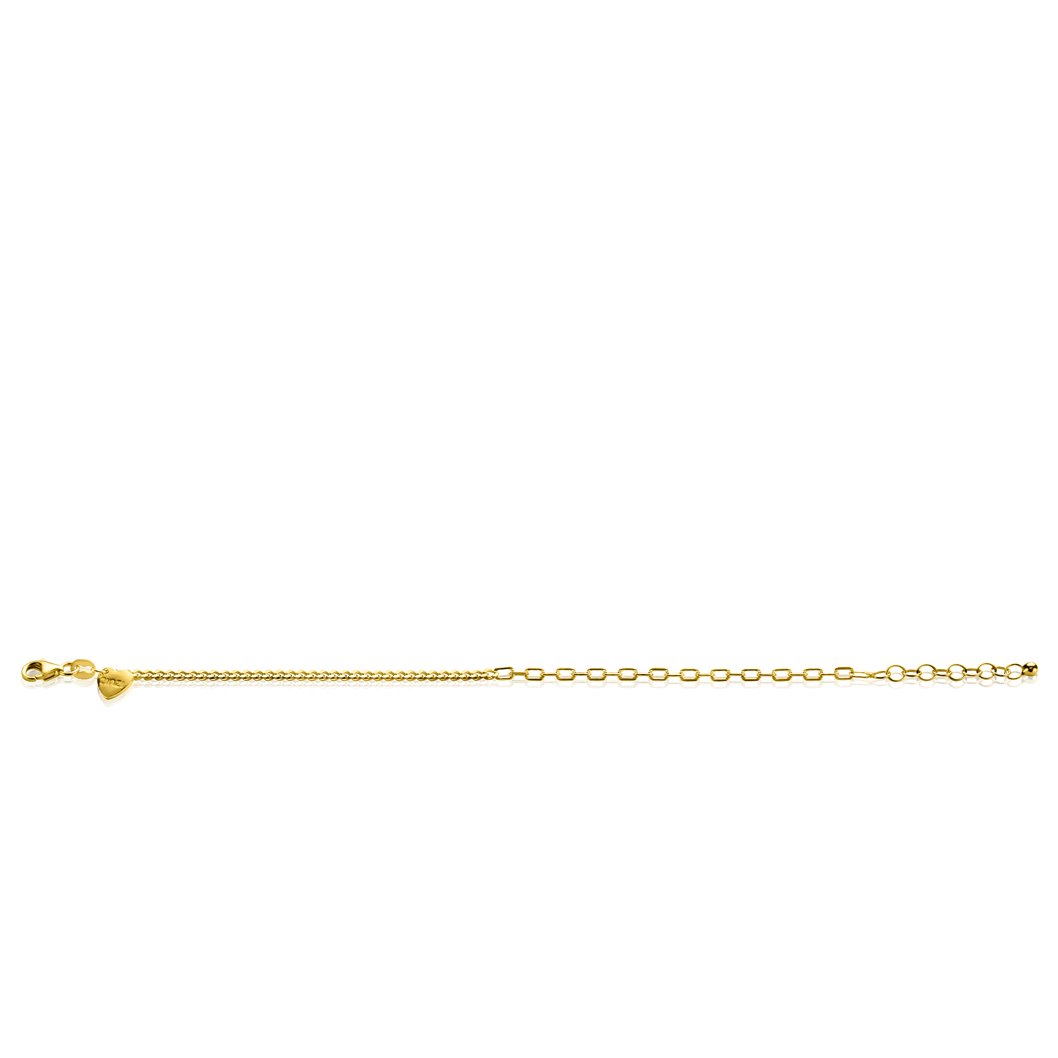 ZINZI Gold Plated Sterling Silver Multi-Chain Bracelet Curb and Paperclip Chain width 2,7mm ZIA2468G