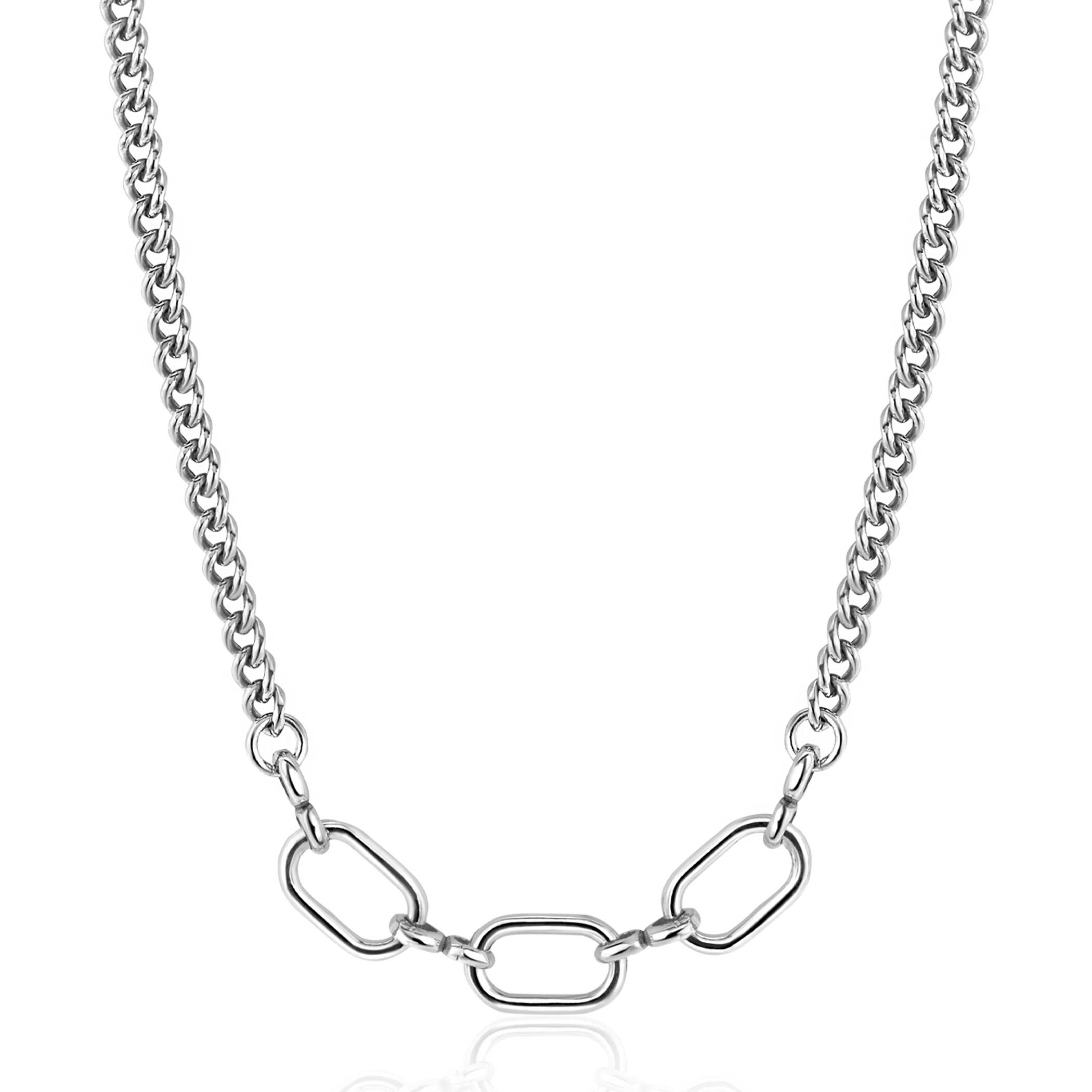 ZINZI Sterling Silver Chain Necklace with 3 Large Oval Chains 40-45cm ZIC2419