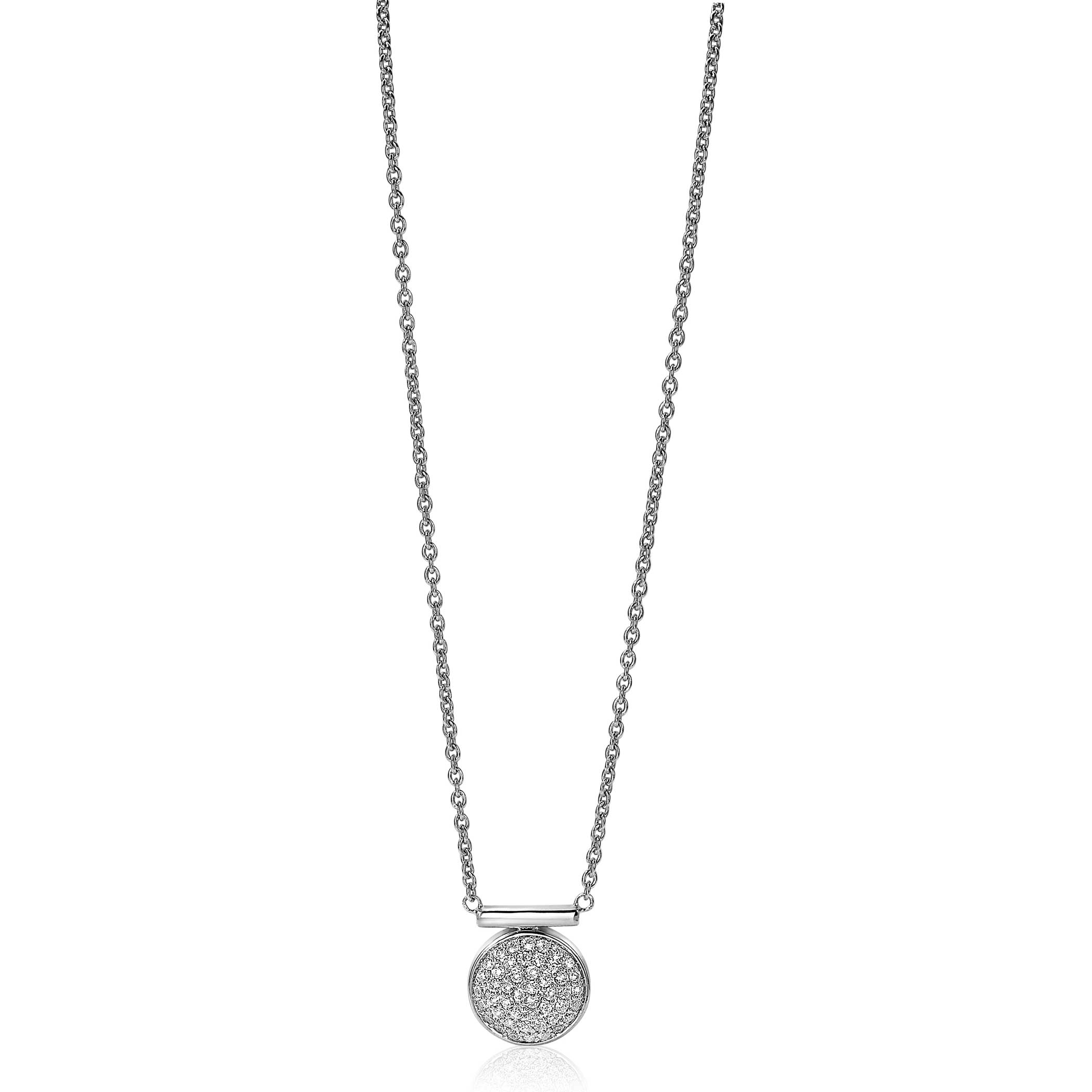 ZINZI Sterling Silver Chain Necklace Round Pendant White Zirconias 45cm ZIC1960