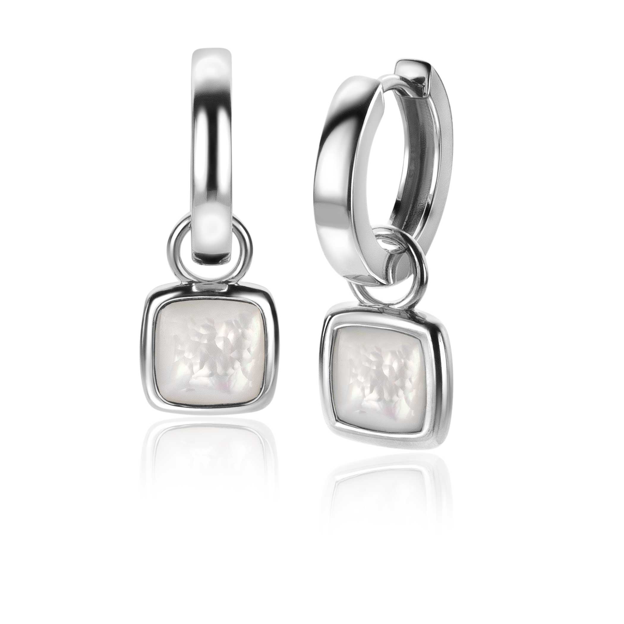 10mm ZINZI Sterling Silver Earrings Pendants Square Two-sided Black Onyx and White Mother-of-Pearl ZICH2257 (excl. hoop earrings)