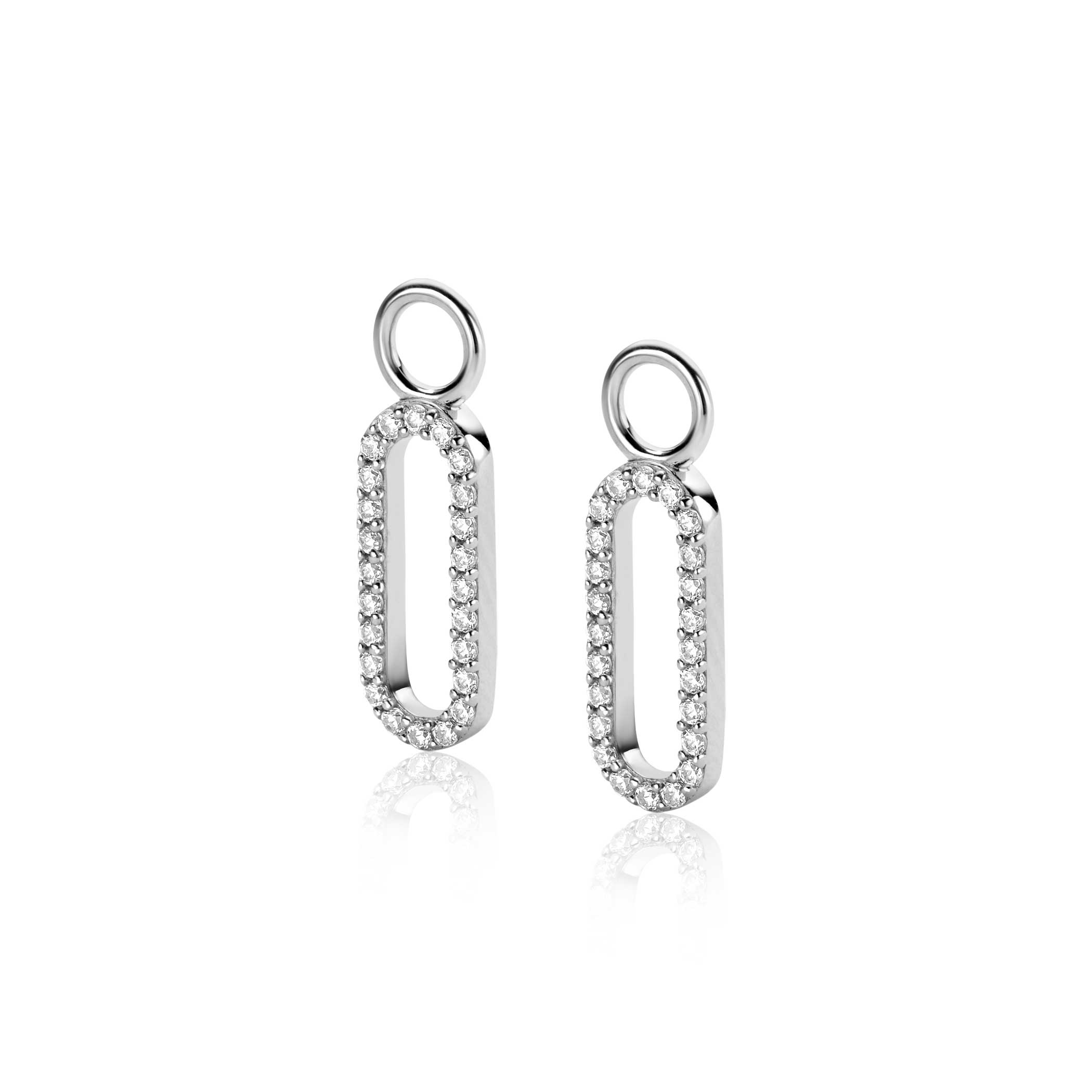 20mm ZINZI Sterling Silver Earrings Pendants Open Oval shape White Zirconias ZICH2506 (excl. hoop earrings)