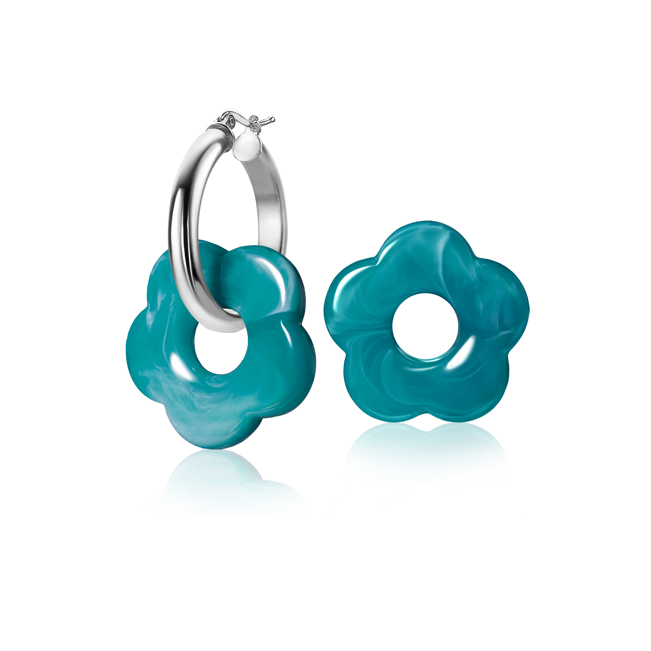 26mm flower-shaped turquoise synthetic earring charms ZICH2720TA