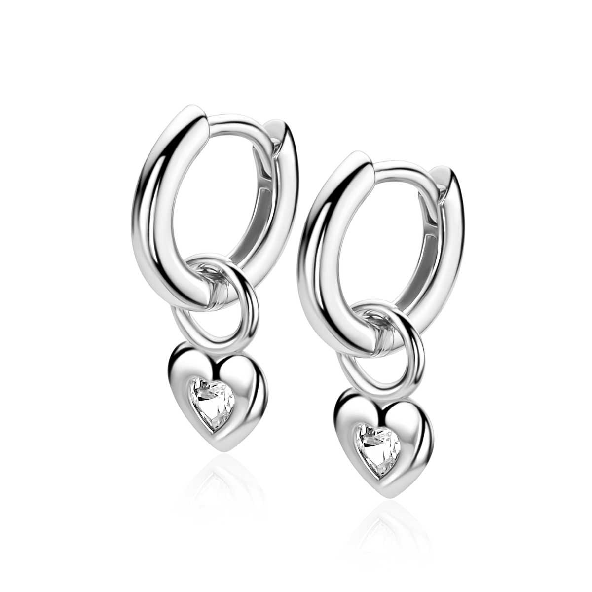 ZINZI zlv. oorbedels hart met hart zirconia