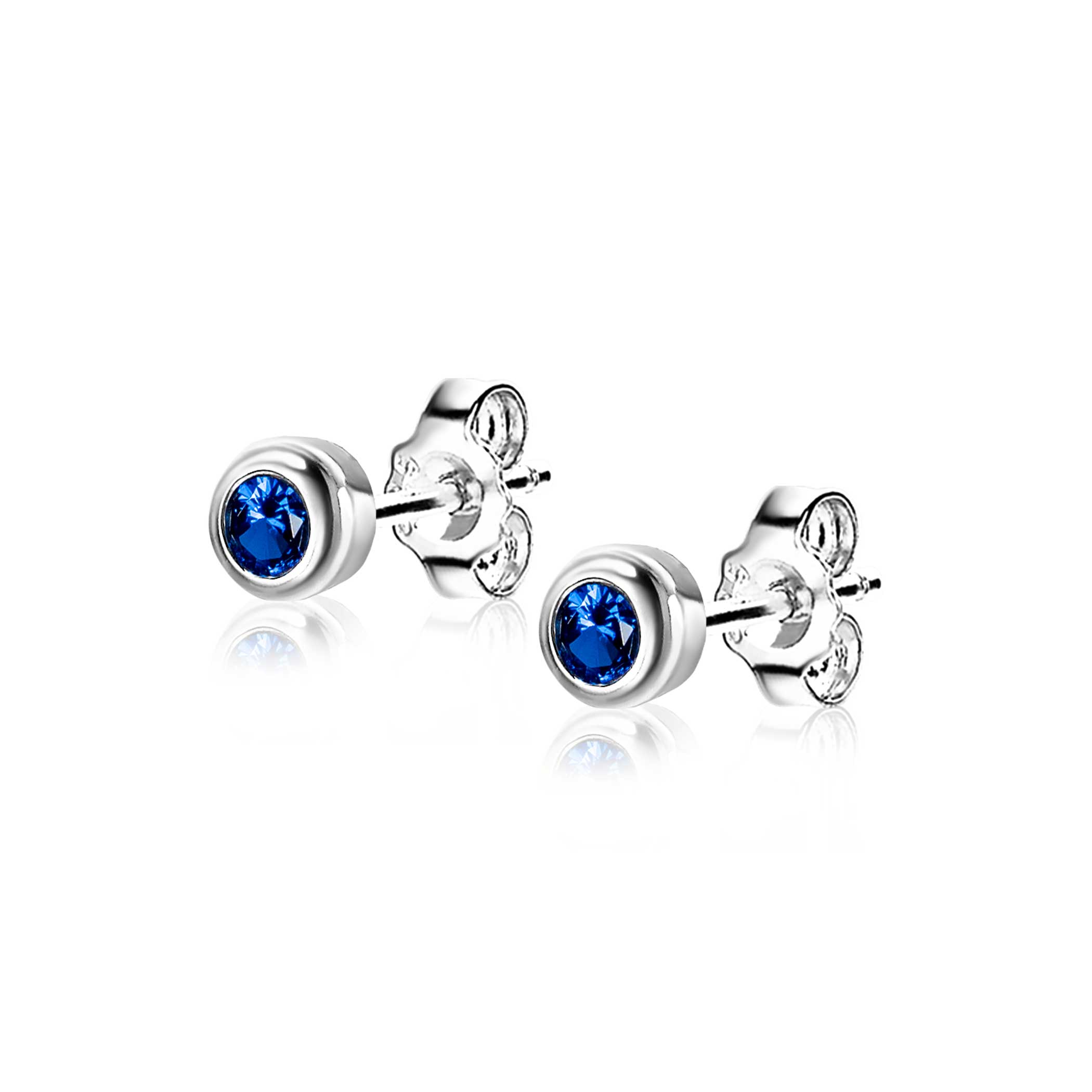 SEPTEMBER Stud Earrings 4mm Sterling Silver with Birthstone Blue Sapphire Zirconia