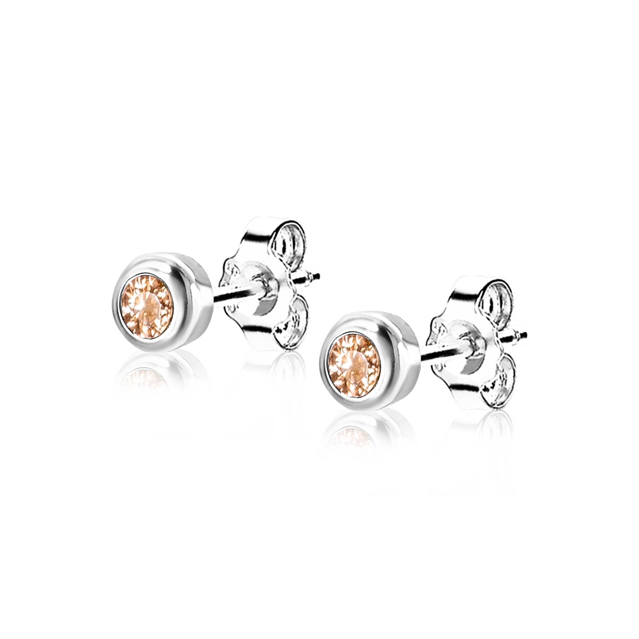 NOVEMBER Stud Earrings 4mm Sterling Silver with Birthstone Yellow Citrine Zirconia