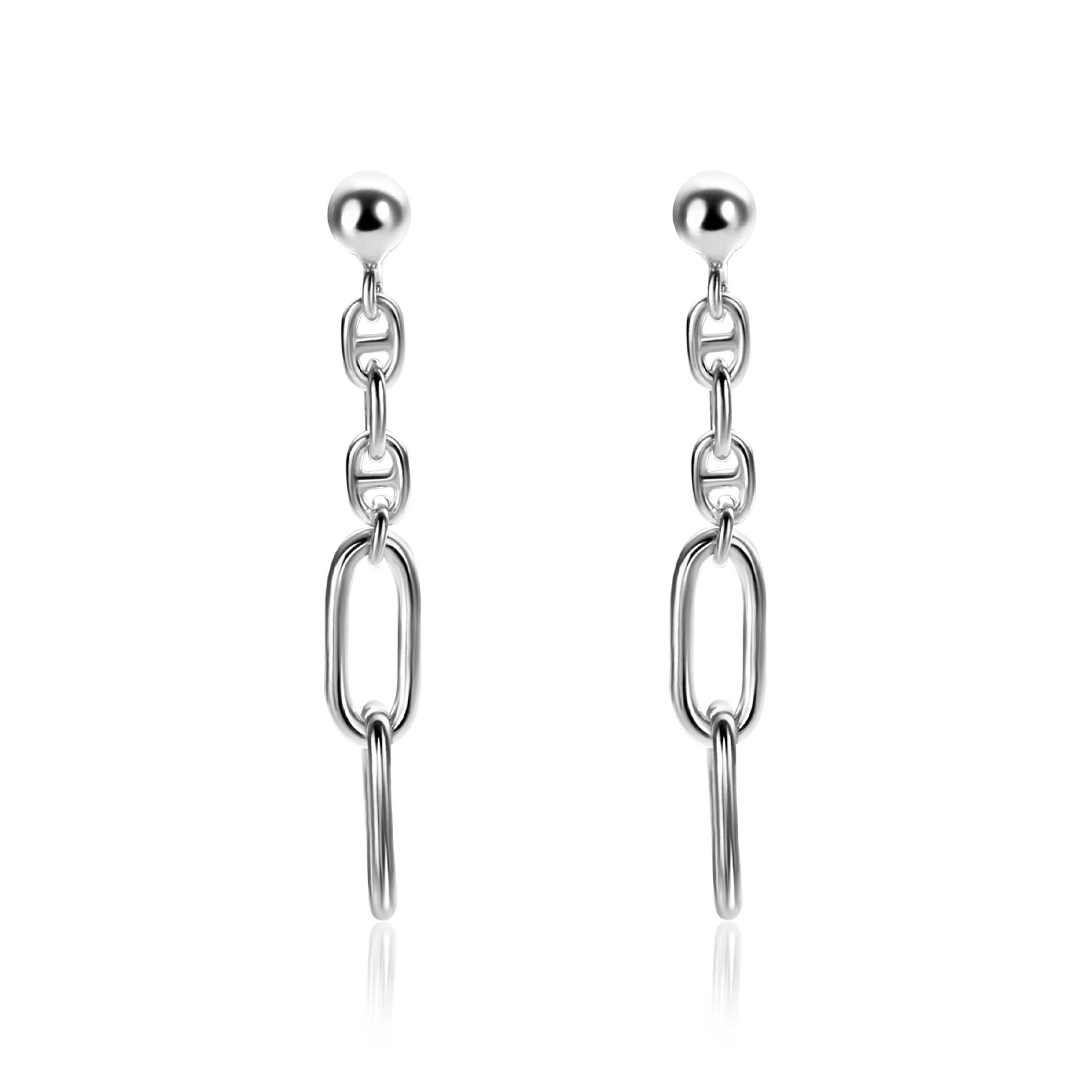 35mm ZINZI Sterling Silver Stud Earrings with Marine Chain and 2 Oval Chains ZIO2413