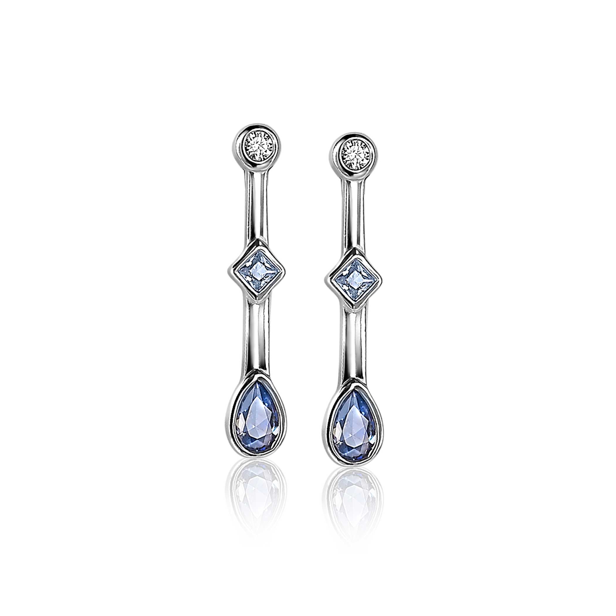 22mm ZINZI Sterling Silver Earrings Bar Round Triangle Drop Blue ZIO2091