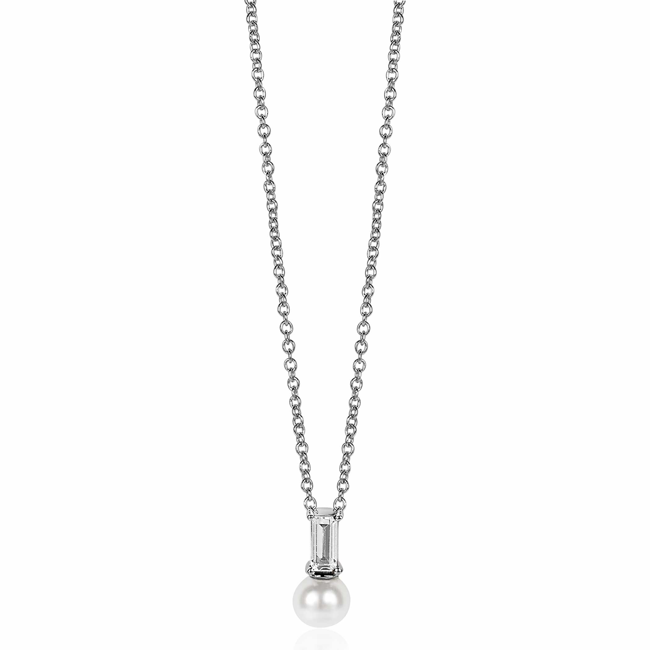 ZINZI Sterling Silver White Pearl Pendant with White Baguette Zirconia ZIH2135 (excl. necklace)