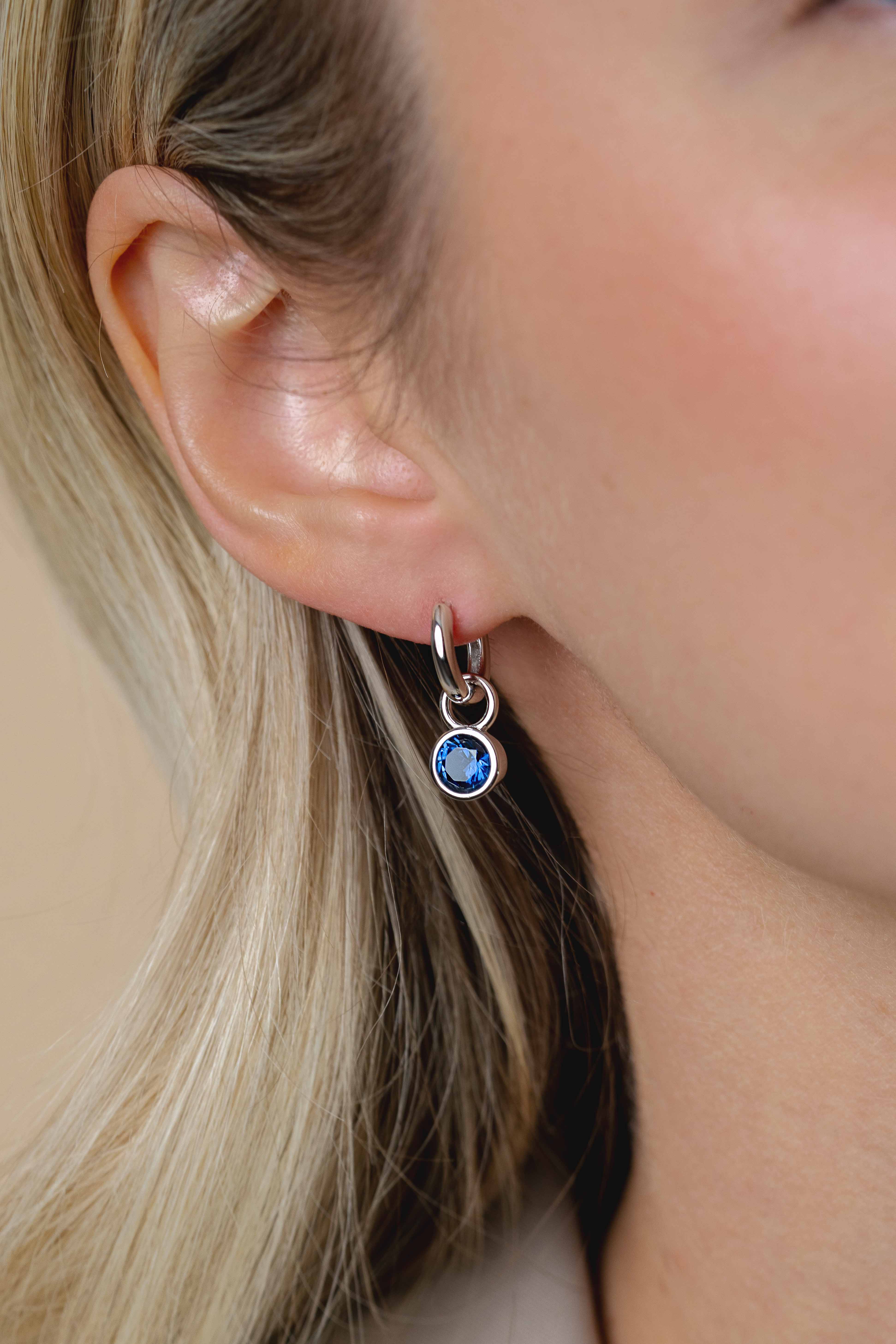 ZINZI Sterling Silver Earrings Pendants 7mm Round Dark Blue ZICH1486DB (excl. hoop earrings)