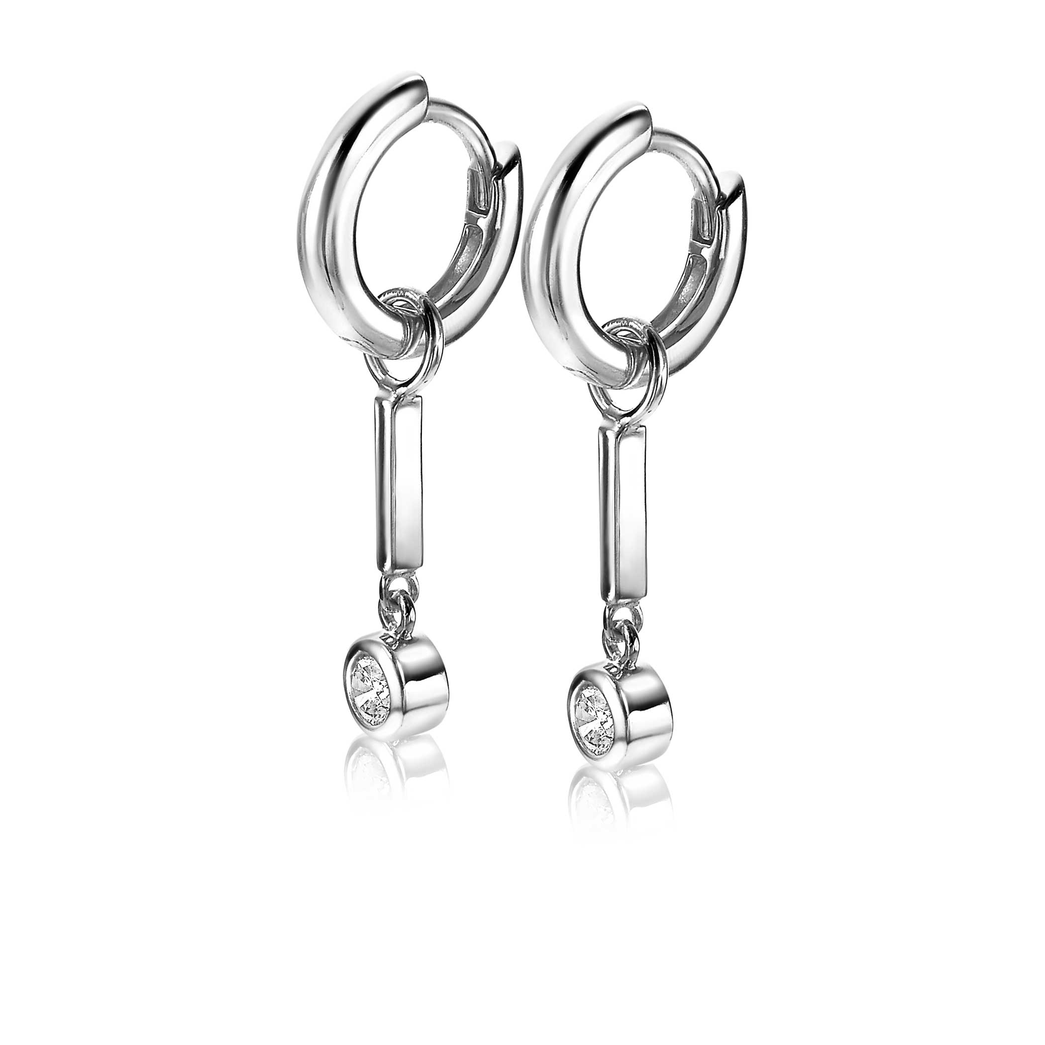 19mm ZINZI Sterling Silver Earrings Pendants Bar White Zirconia ZICH1953 (excl. hoop earrings)