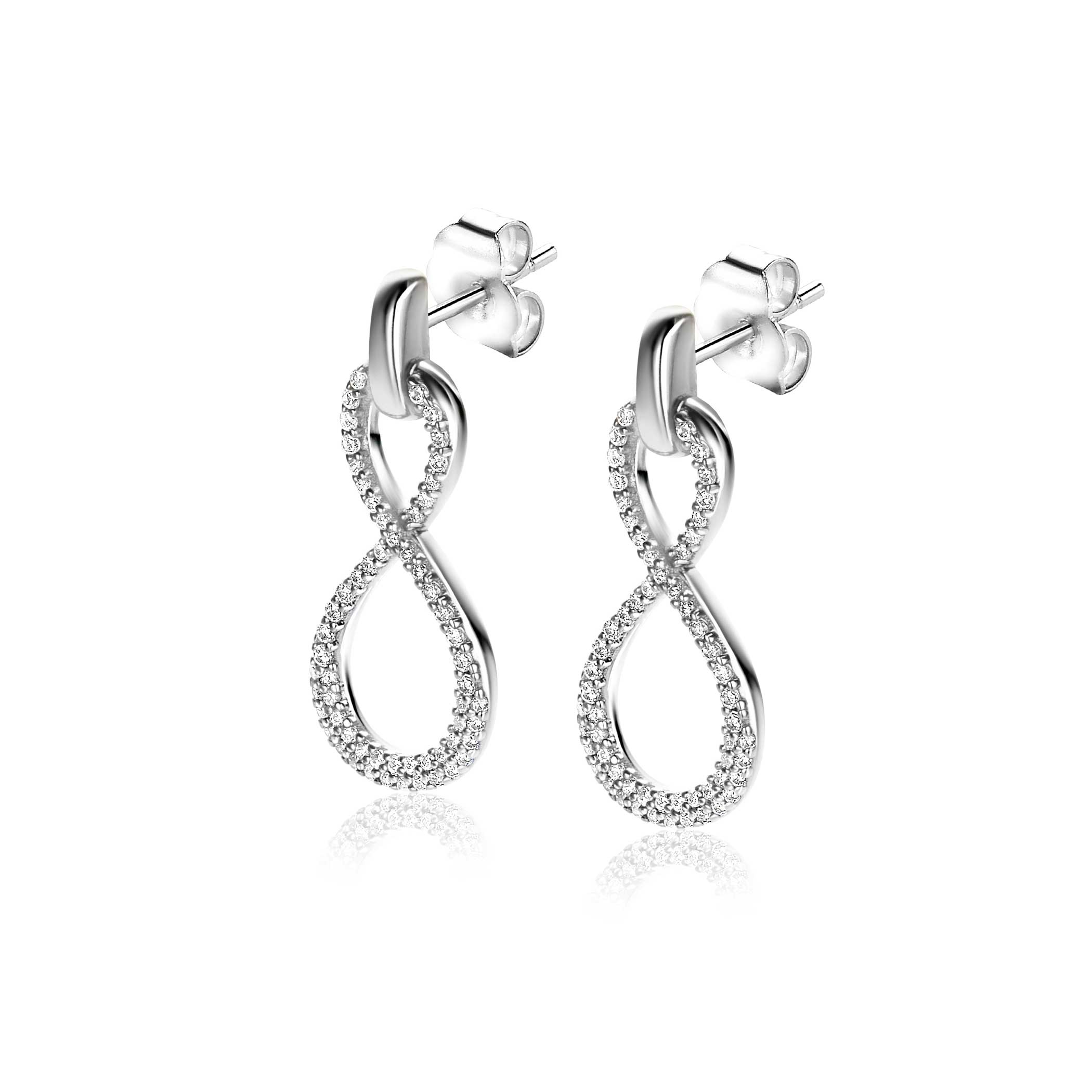 24mm ZINZI Sterling Silver Earrings Infinity White Zirconias ZIO2570