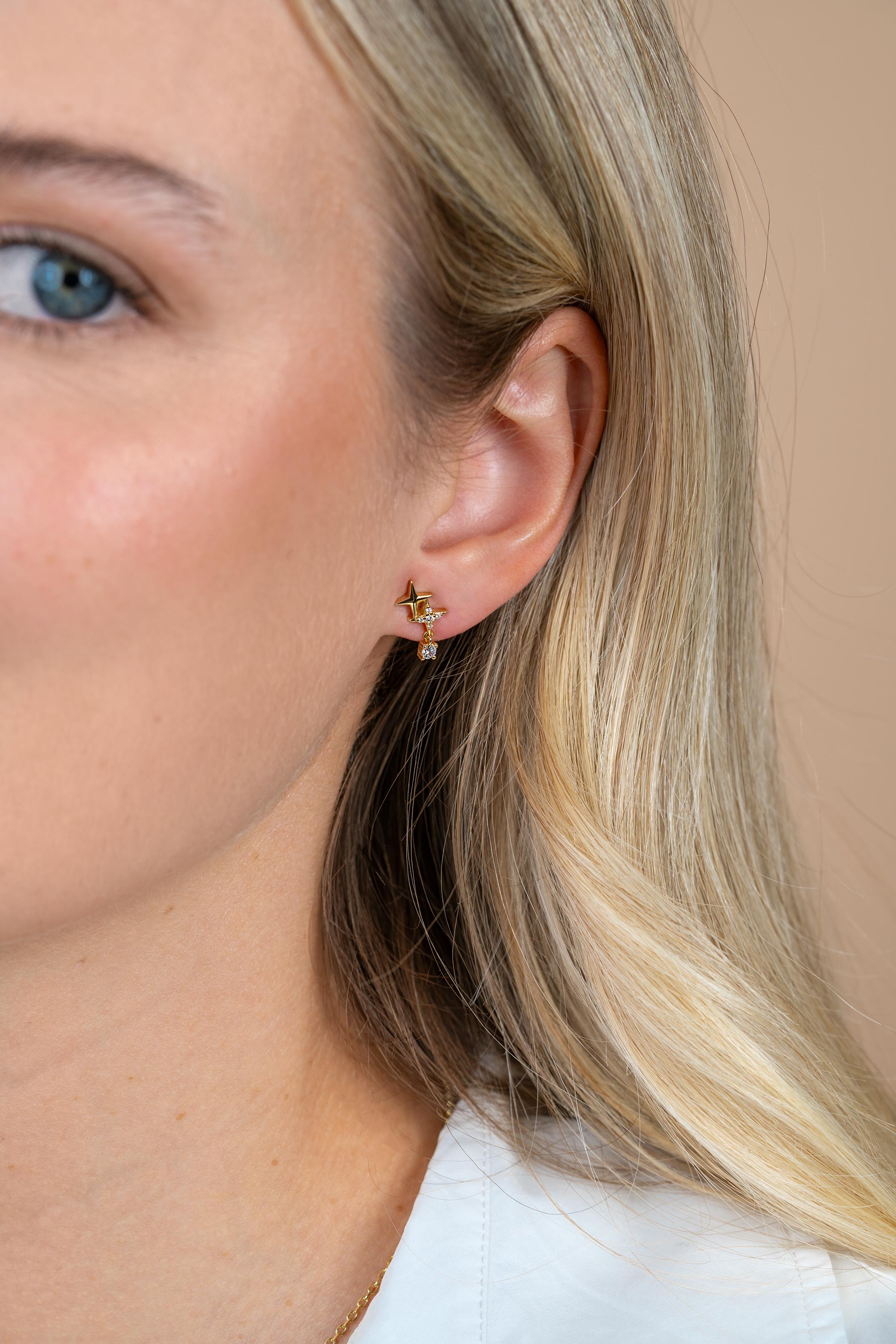 ZINZI zlv. gg.verg. oorstekers 2 sterren en zirconia's