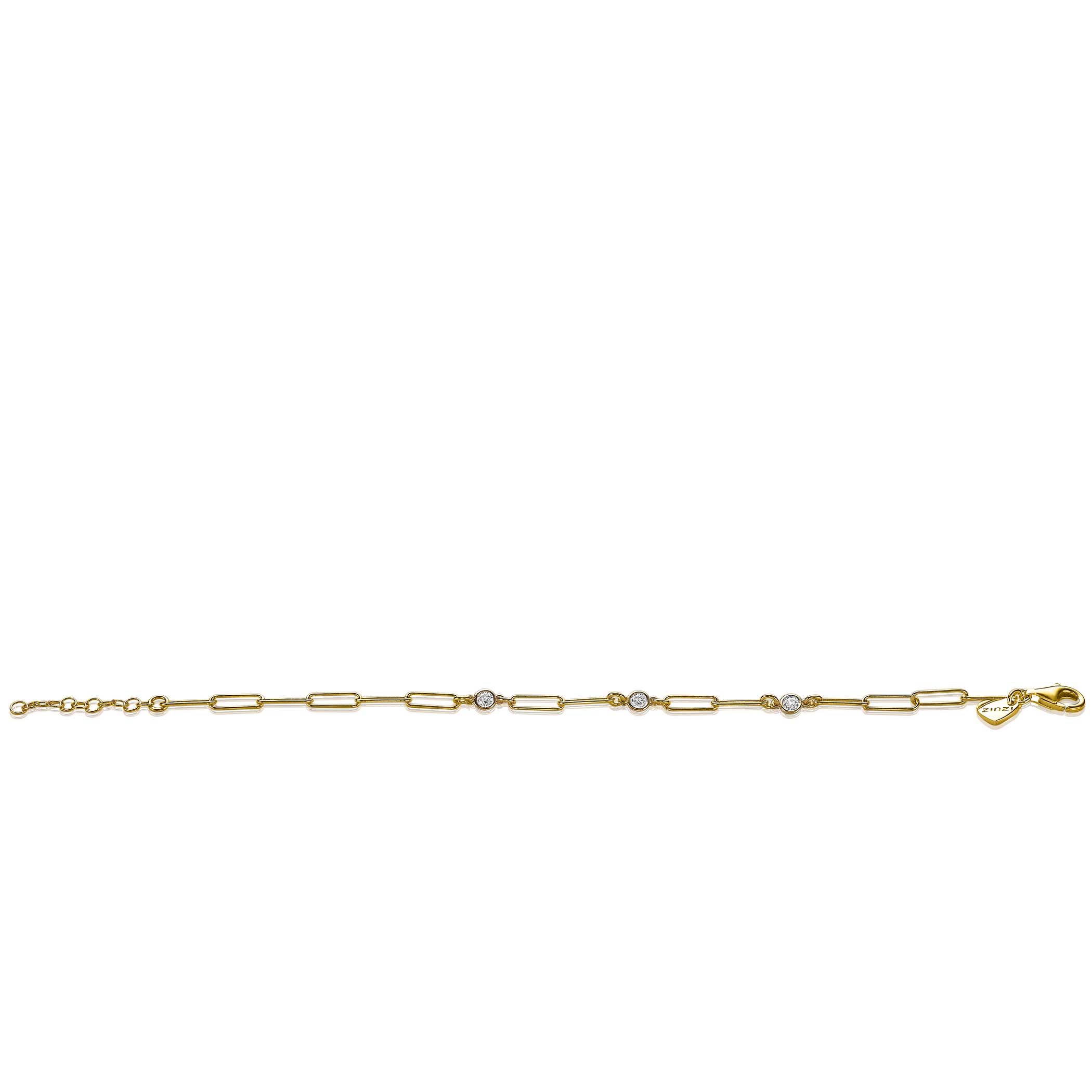 ZINZI Gold Plated Sterling Silver Bracelet Paperclip Chain and Round Zirconias 17-20cm  ZIA2079Y