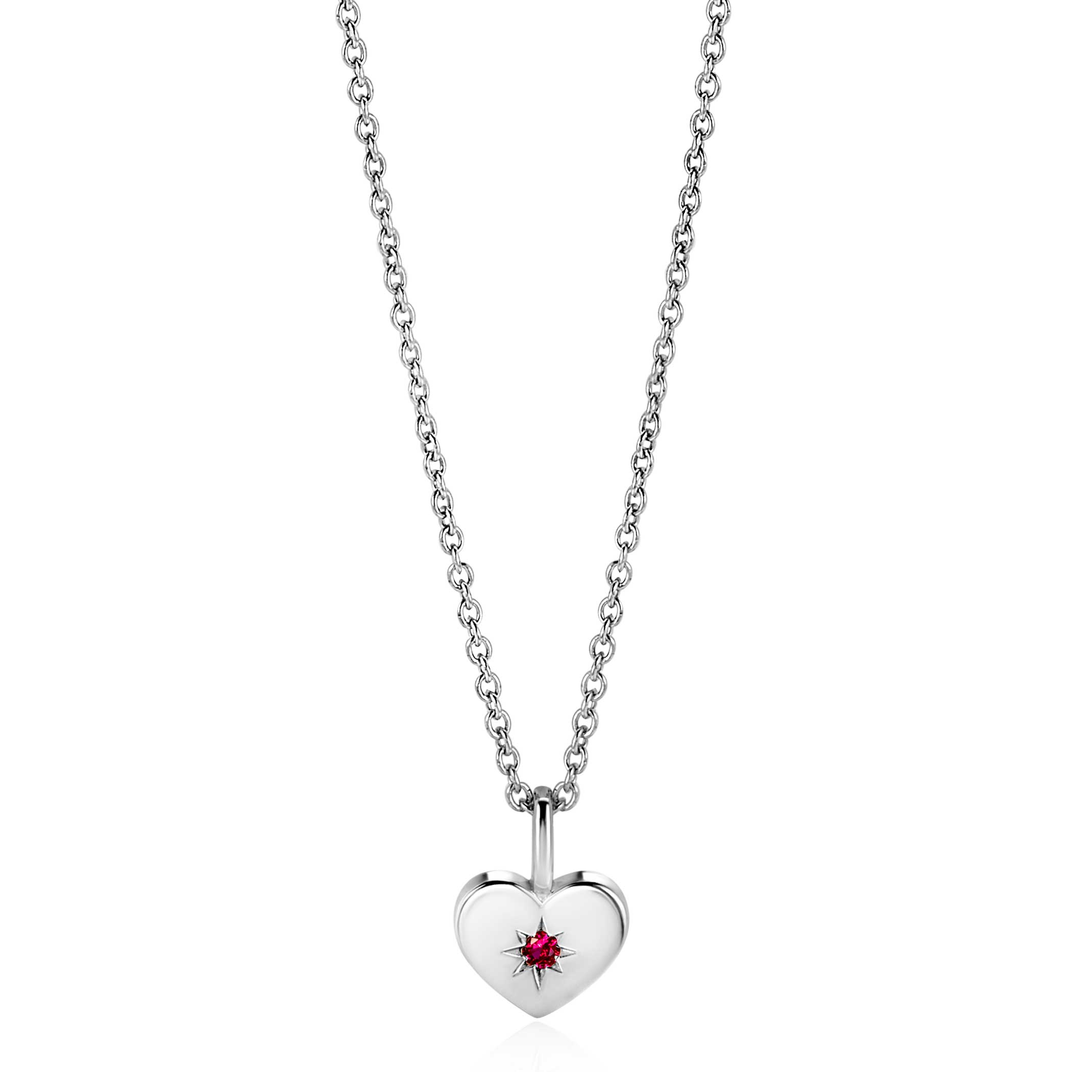 JULY Pendant 12mm Sterling Silver Heart Birthstone Red Ruby Zirconia (excl. necklace)