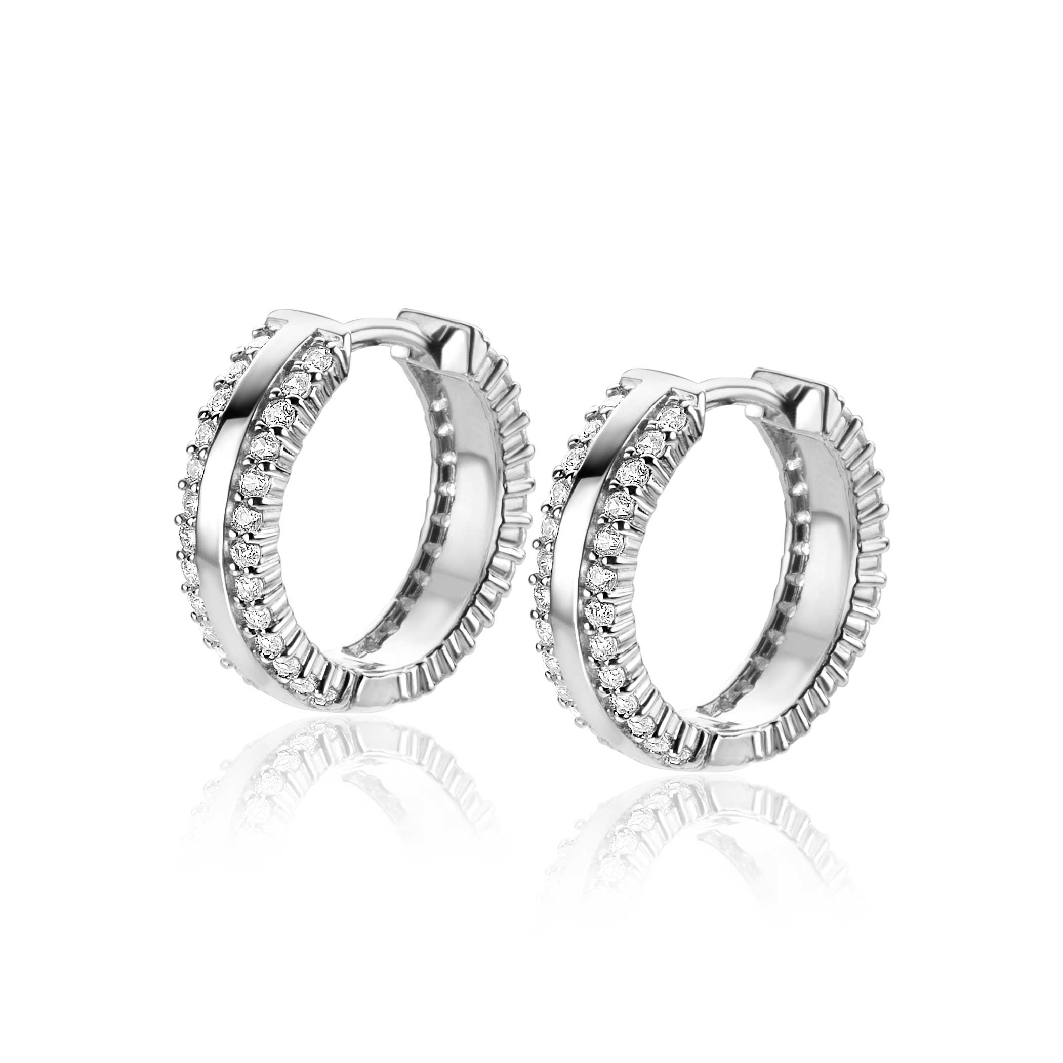 16mm ZINZI Sterling Silver Hoop Earrings White Zirconias ZIO2445