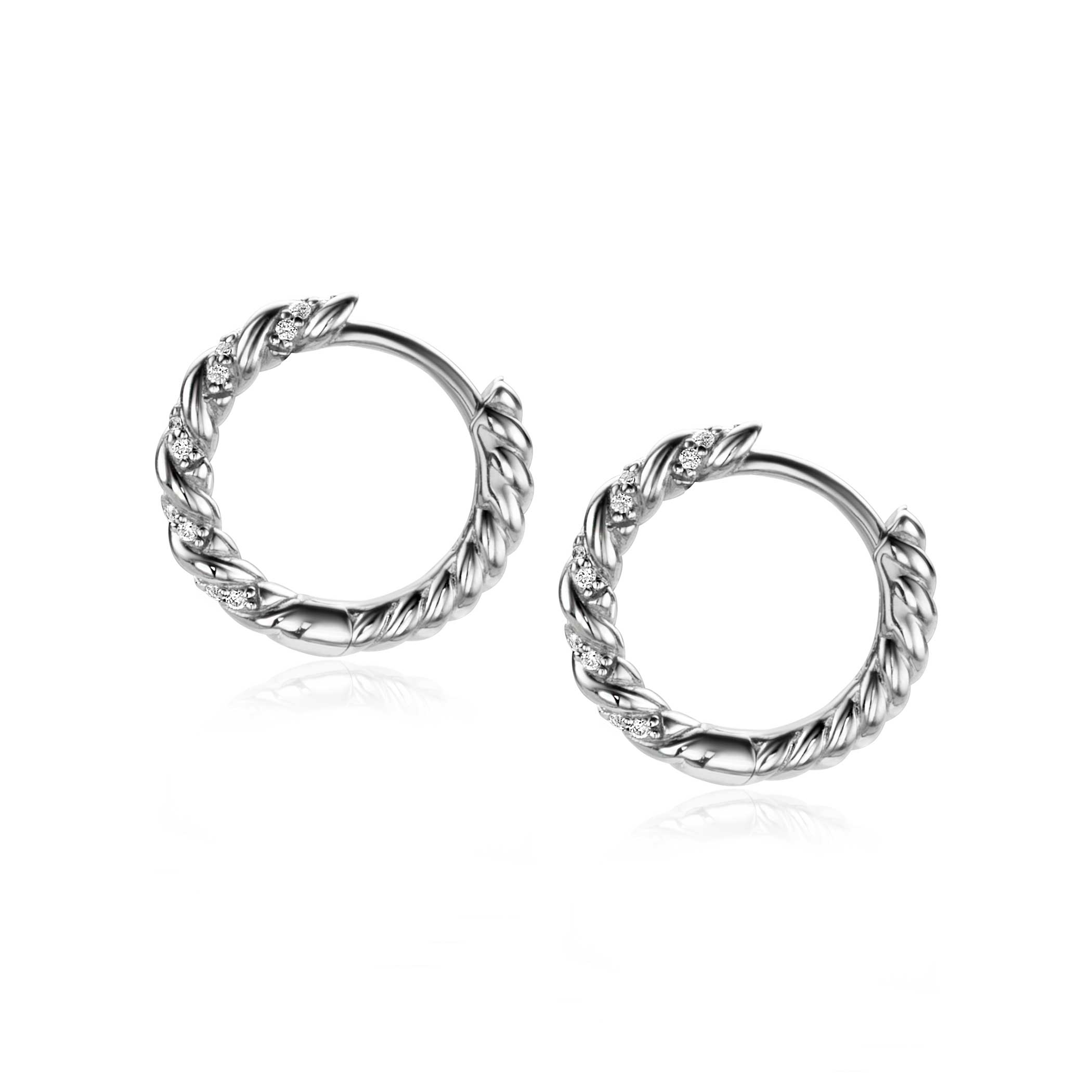 15mm ZINZI Sterling Silver Hoop Earrings Twist 15x2mm White Zirconias ZIO2320