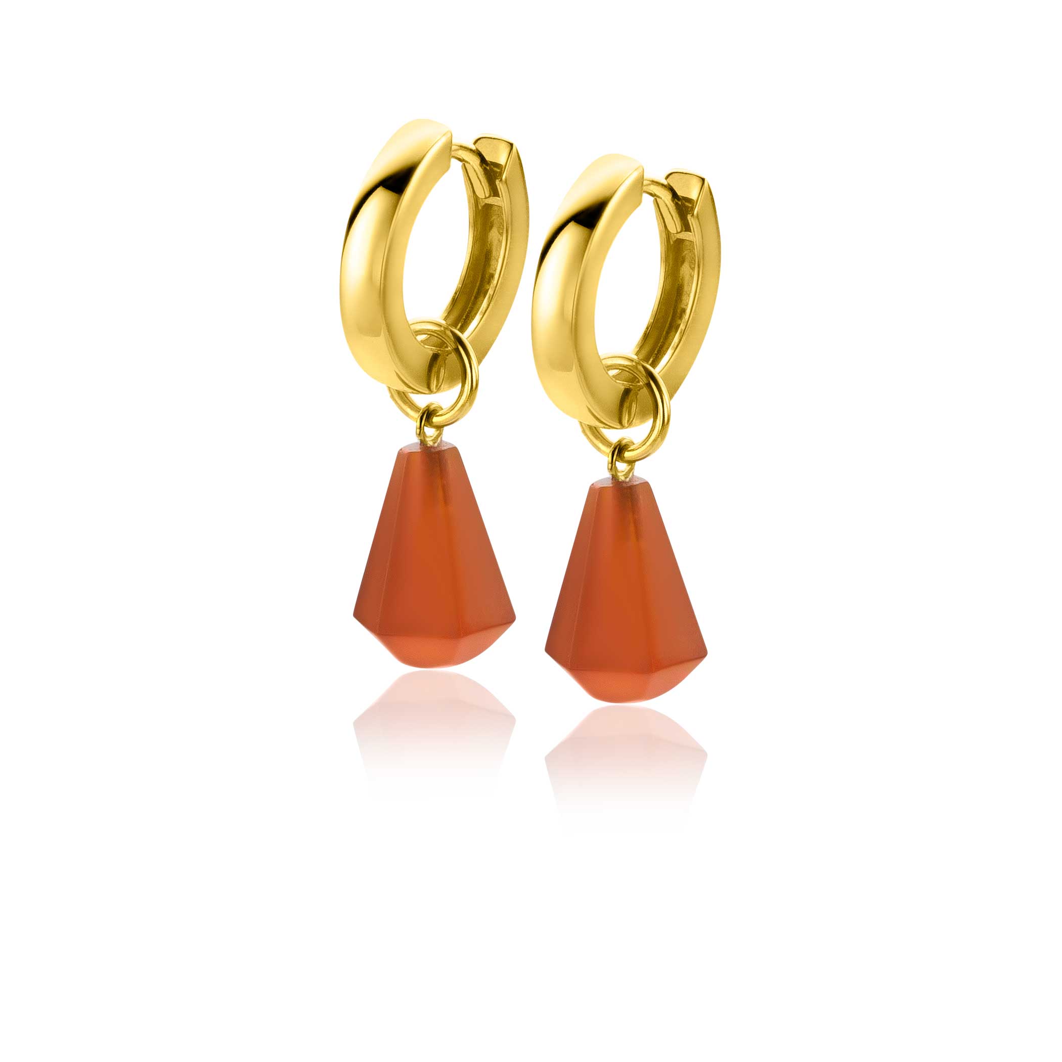 19mm ZINZI Gold Plated Sterling Silver Earrings Pendants Cone in Coral Red Agate ZICH2256R (excl. hoop earrings)