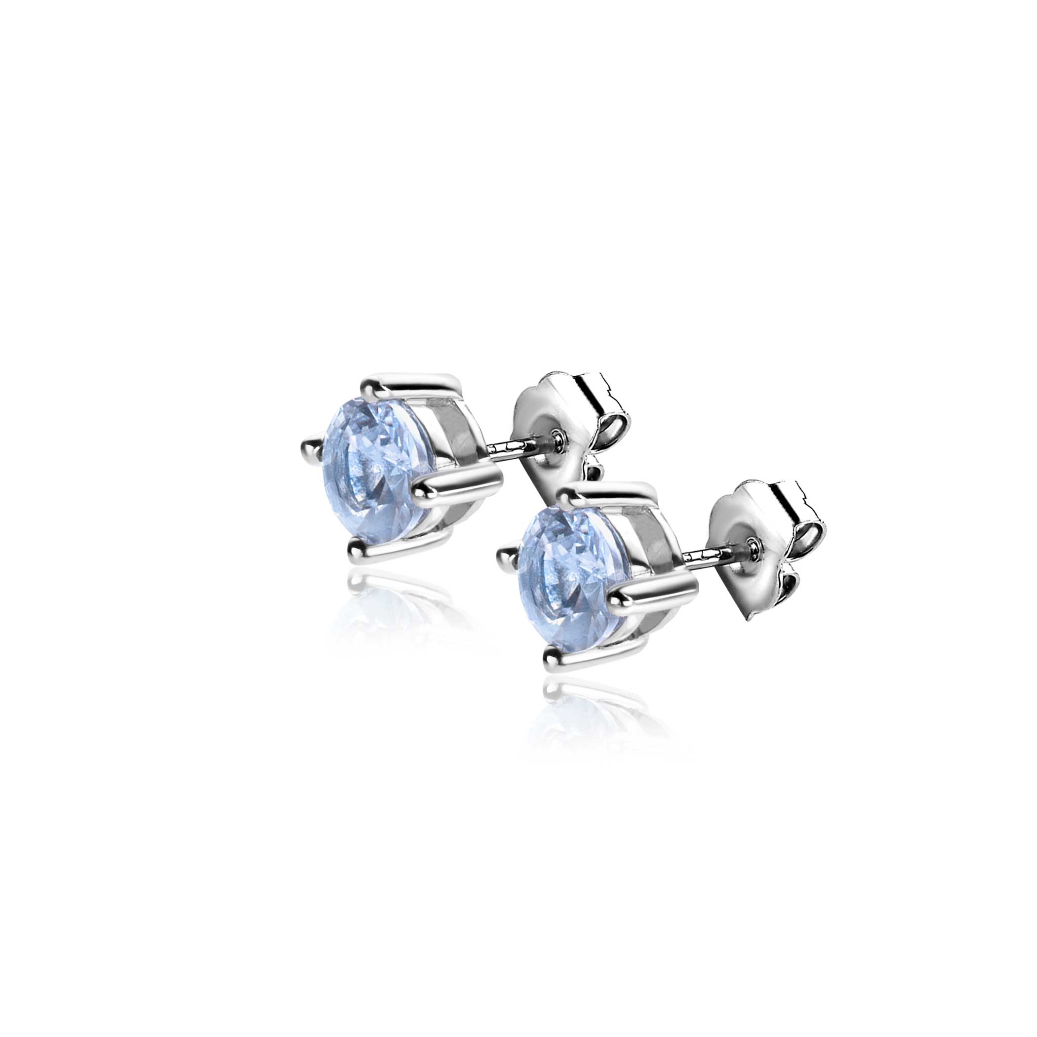 6mm ZINZI Sterling Silver Stud Earrings Prong Setting Light Blue Color Stone ZIO1383B