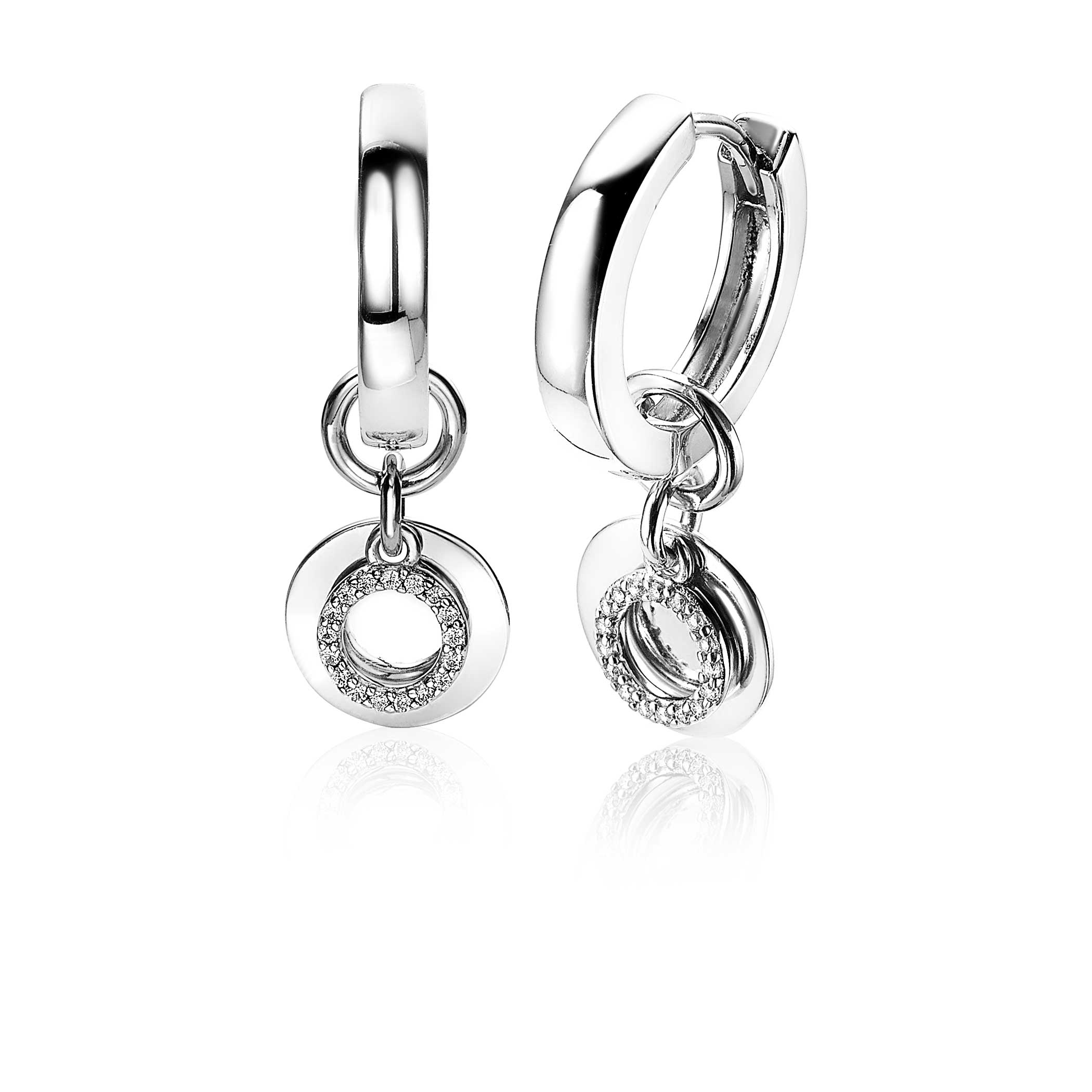 ZINZI Sterling Silver Earrings Pendants Coin and Open Circle White ZICH1769 (excl. hoop earrings)