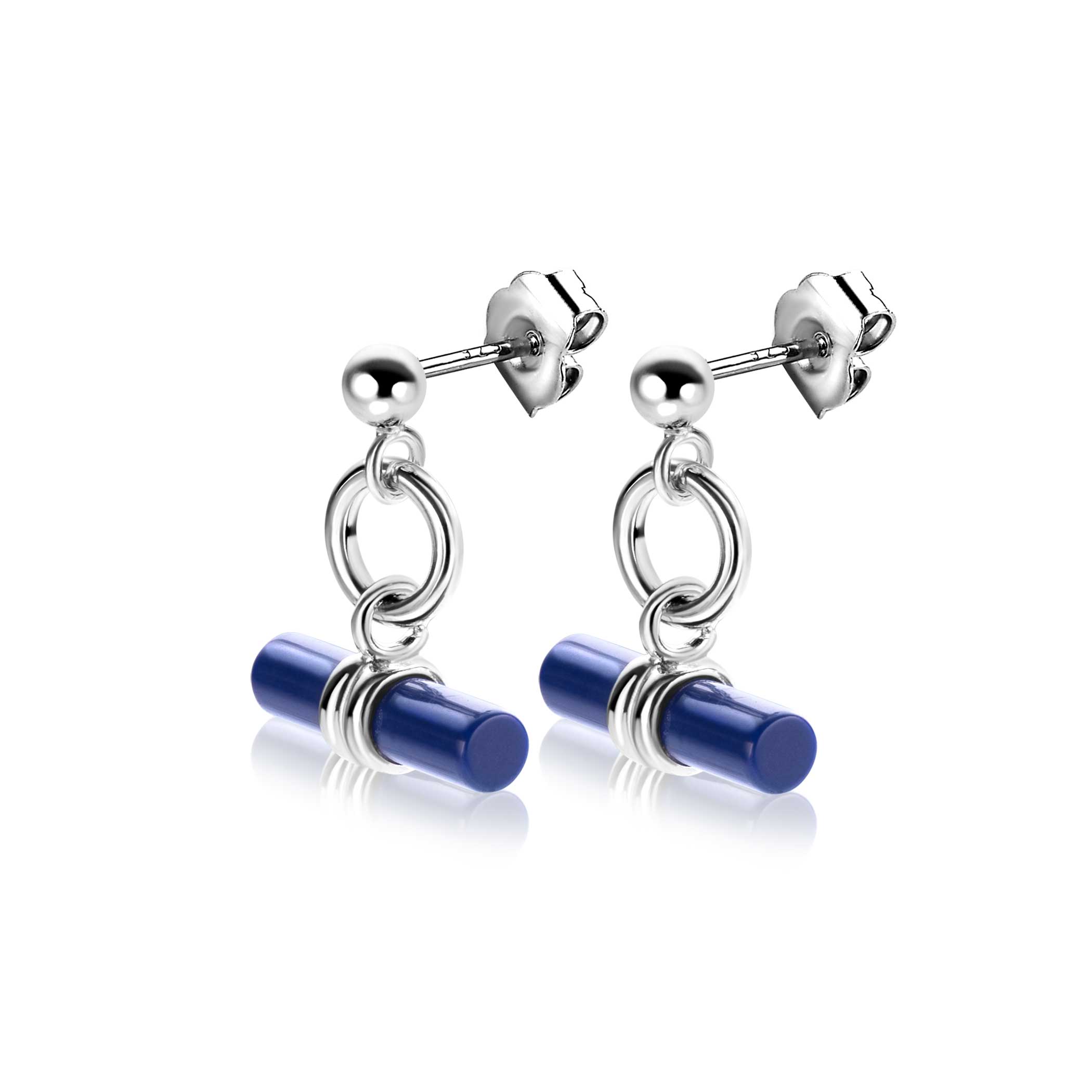 19mm ZINZI Sterling Silver Stud Earrings with Open Circle and Dangling T-Bar in Lapis Lazuli ZIO2478