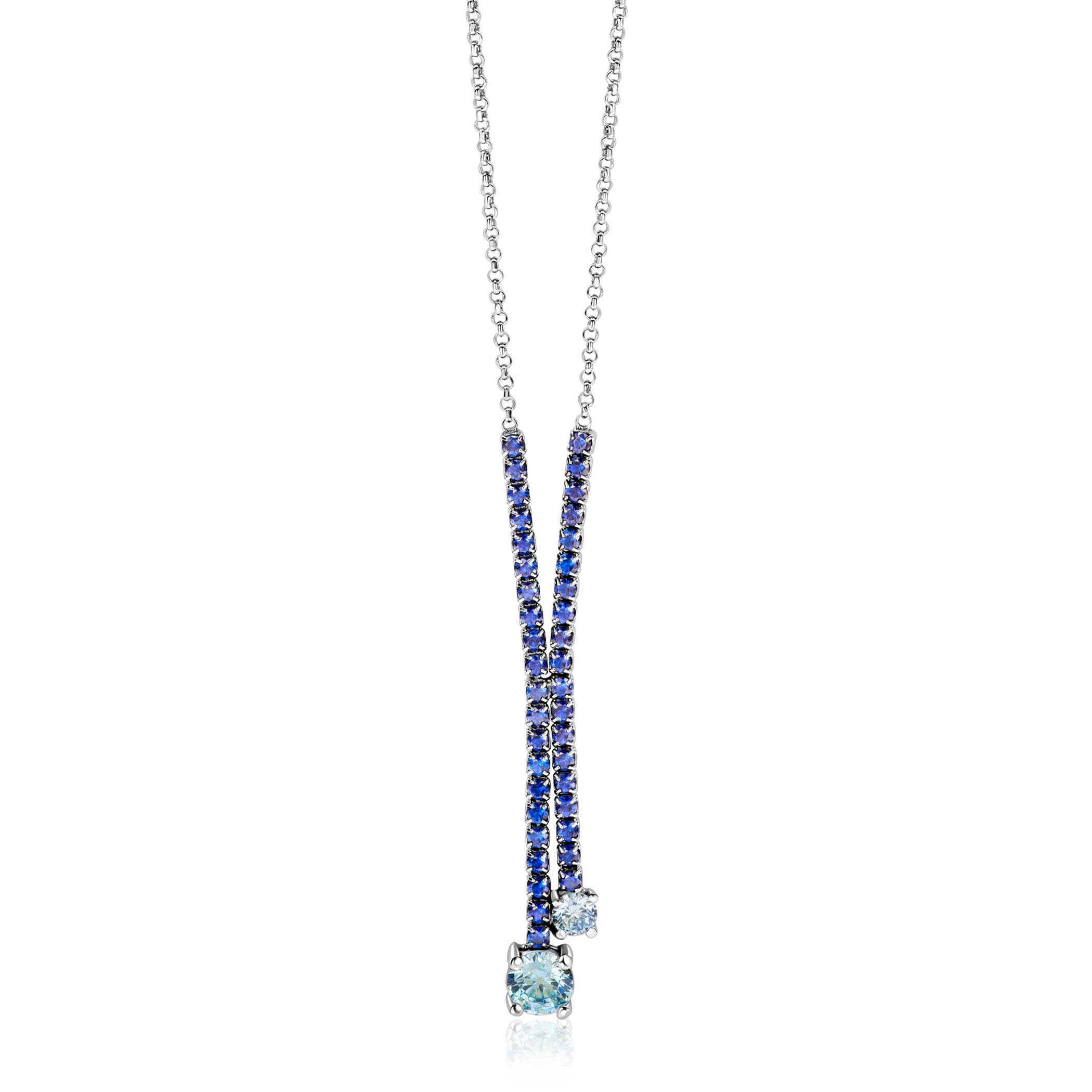 ZINZI zlv. Y-collier met zirconia's blauw/lichtblauw