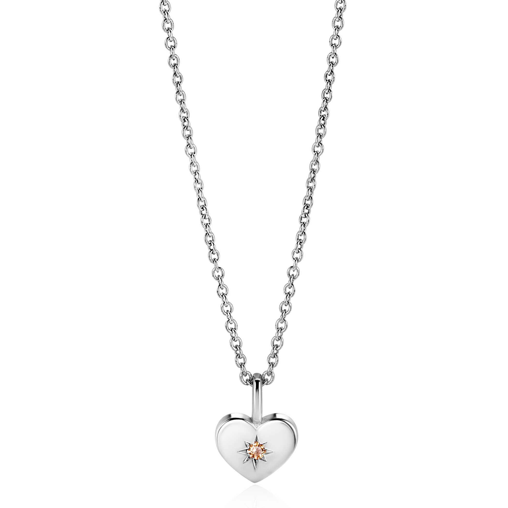 NOVEMBER Pendant 12mm Sterling Silver Heart Birthstone Champagne Citrine Zirconia (excl. necklace)
