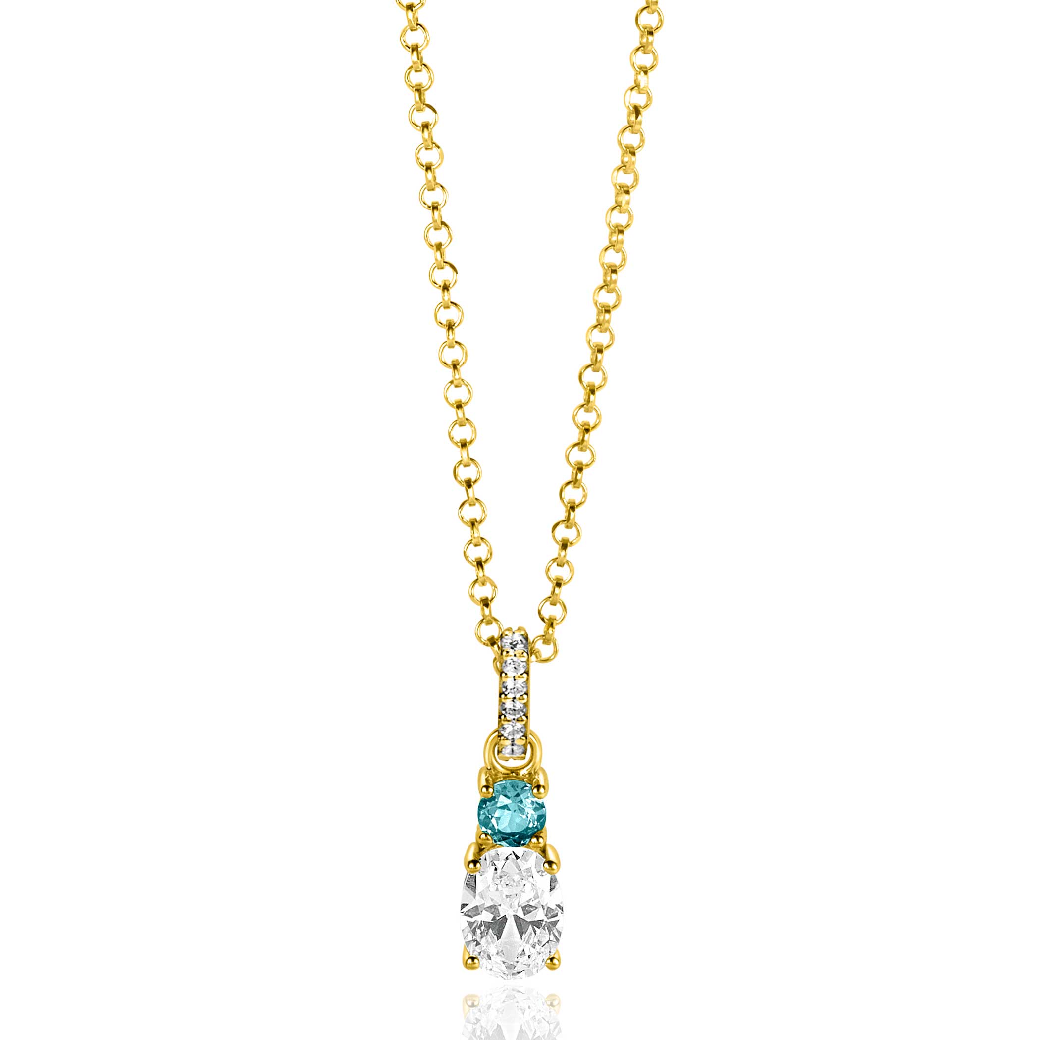 19mm ZINZI Gold Plated Sterling Silver Pendant 2 Prong Settings Blue and White Zirconia with Luxurious Bail ZIH2438 (excl. necklace)