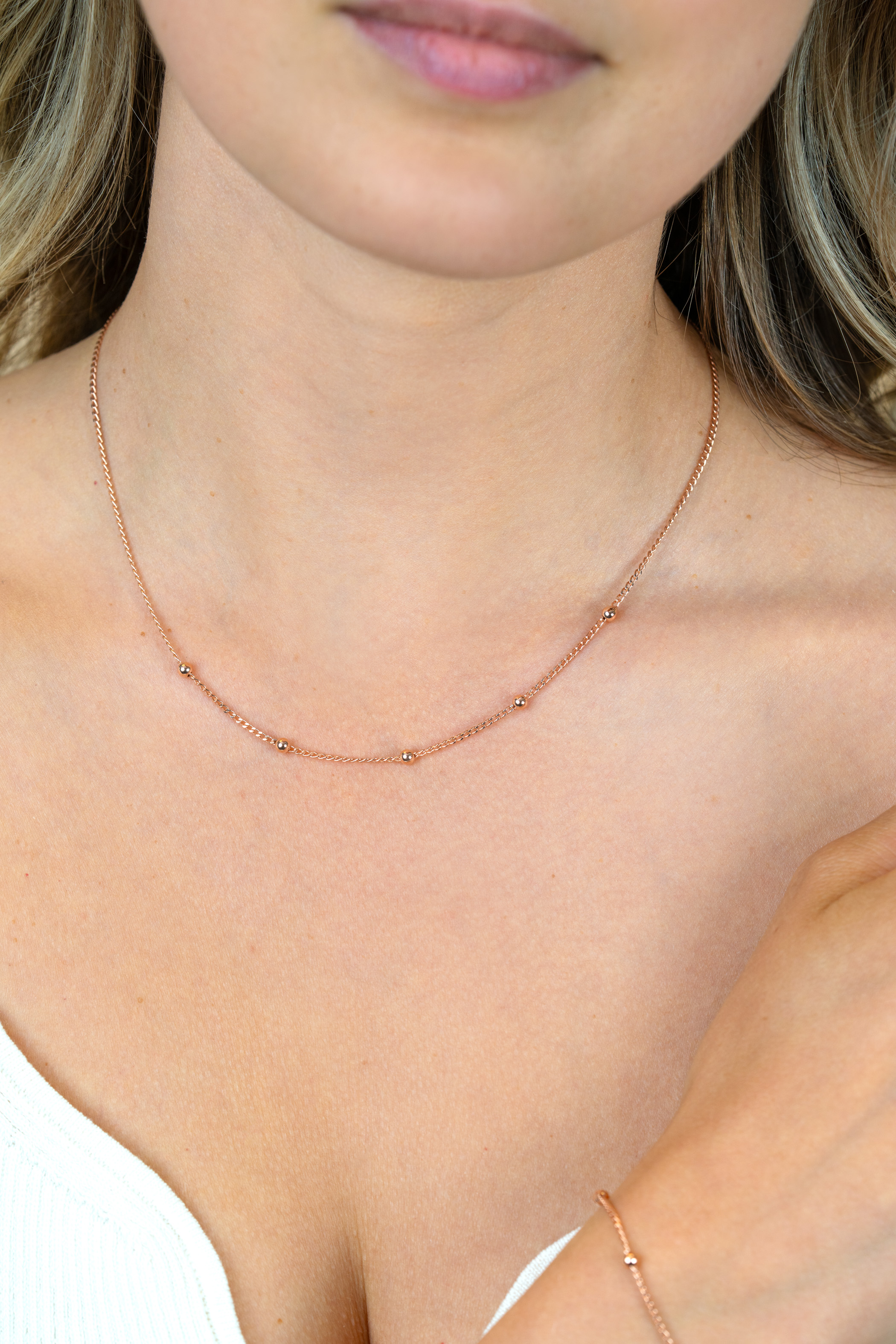 ZINZI zlv. collier rosé verg.gourmet / bolletjes 42+3cm