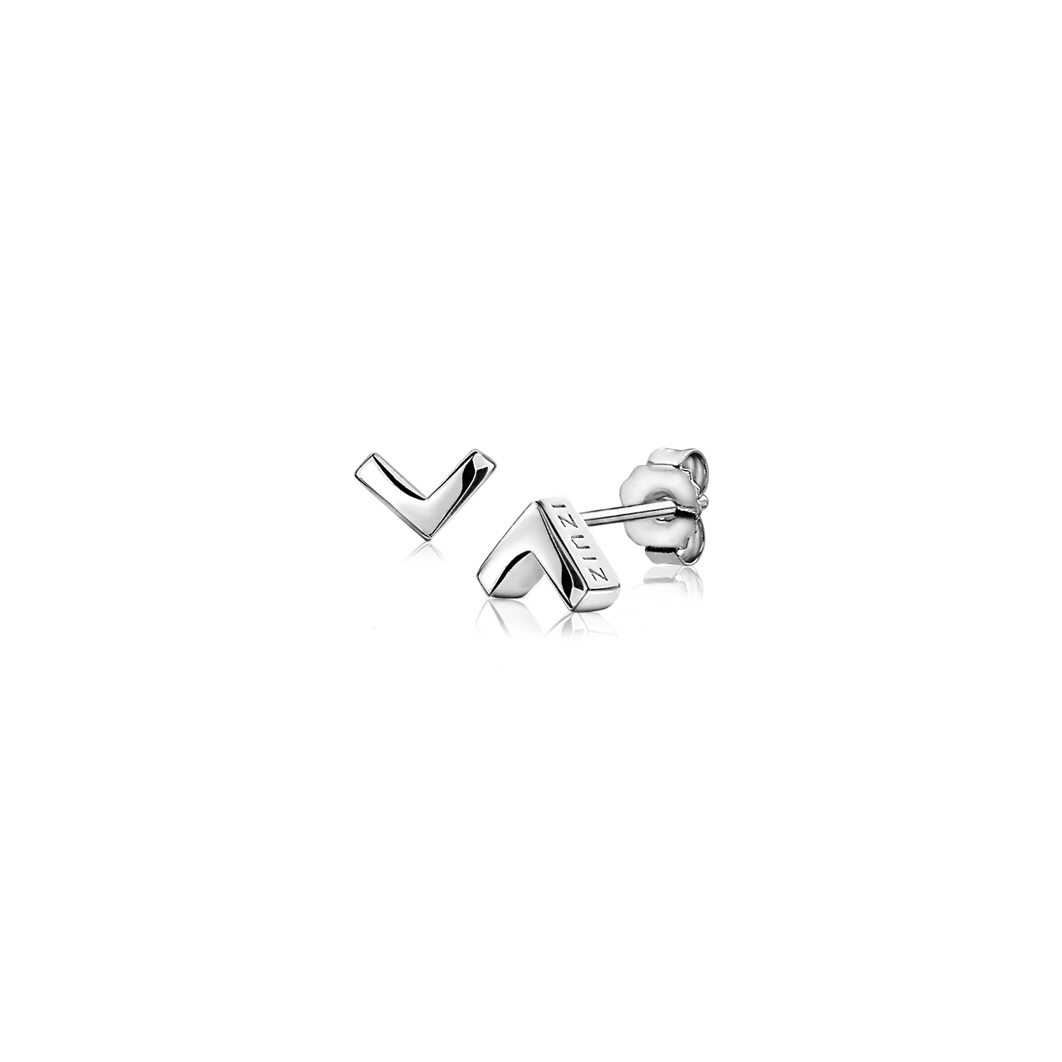 7mm ZINZI Sterling Silver Stud Earrings Shiny V-Shape ZIO1380