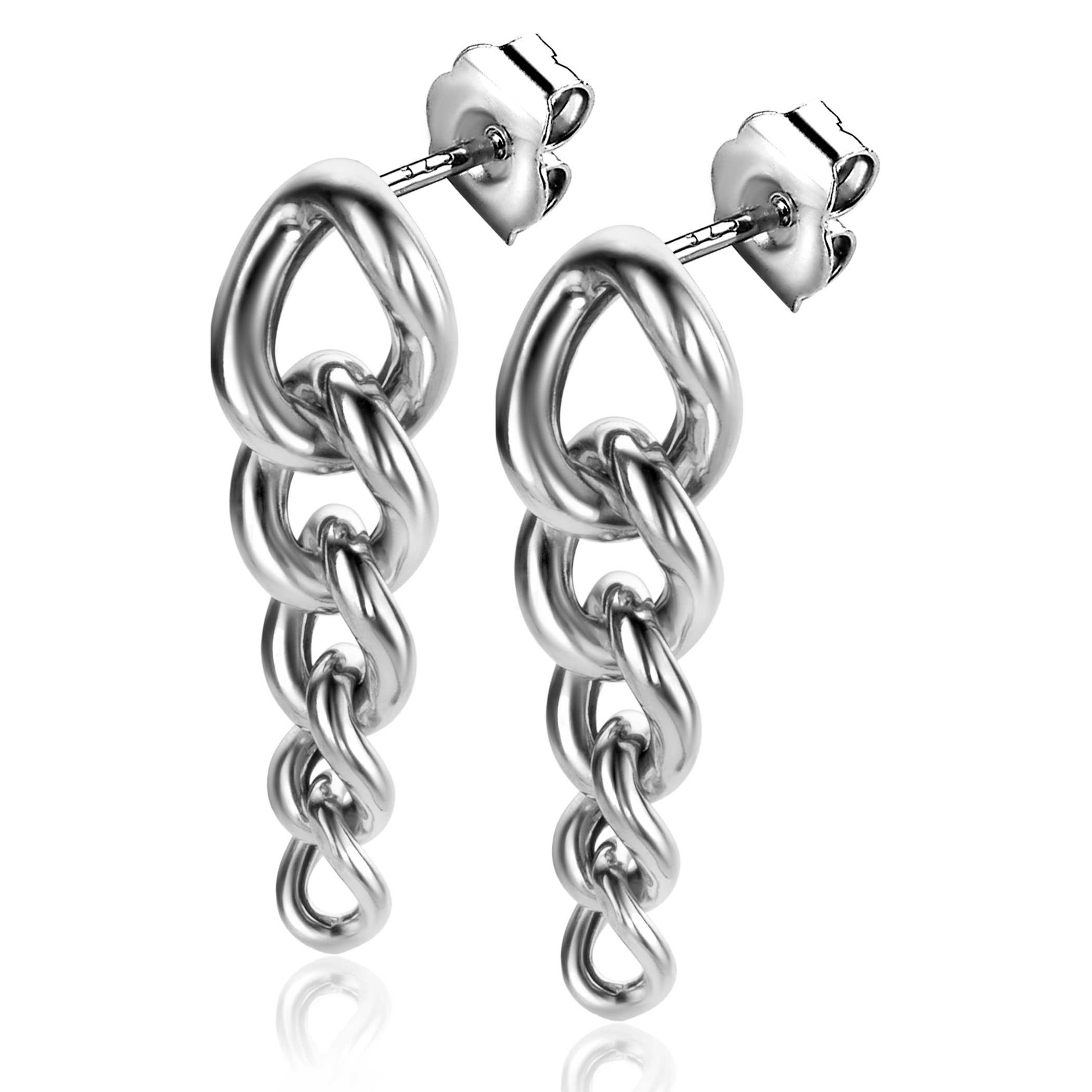 33mm ZINZI Sterling Silver Long Earrings with 5 Trendy Descending Curb Chain ZIO2309