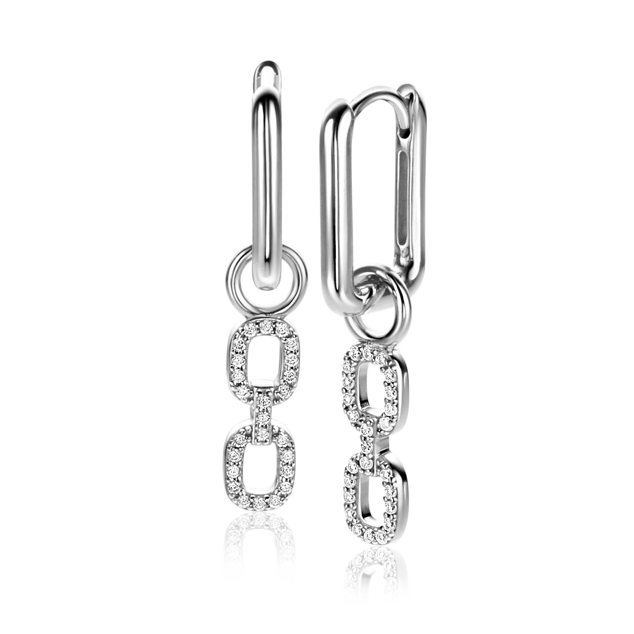 19mm ZINZI Sterling Silver Earrings Pendants with Trendy Oval Chains Set with White Zirconias ZICH2552 (excl. hoop earrings)