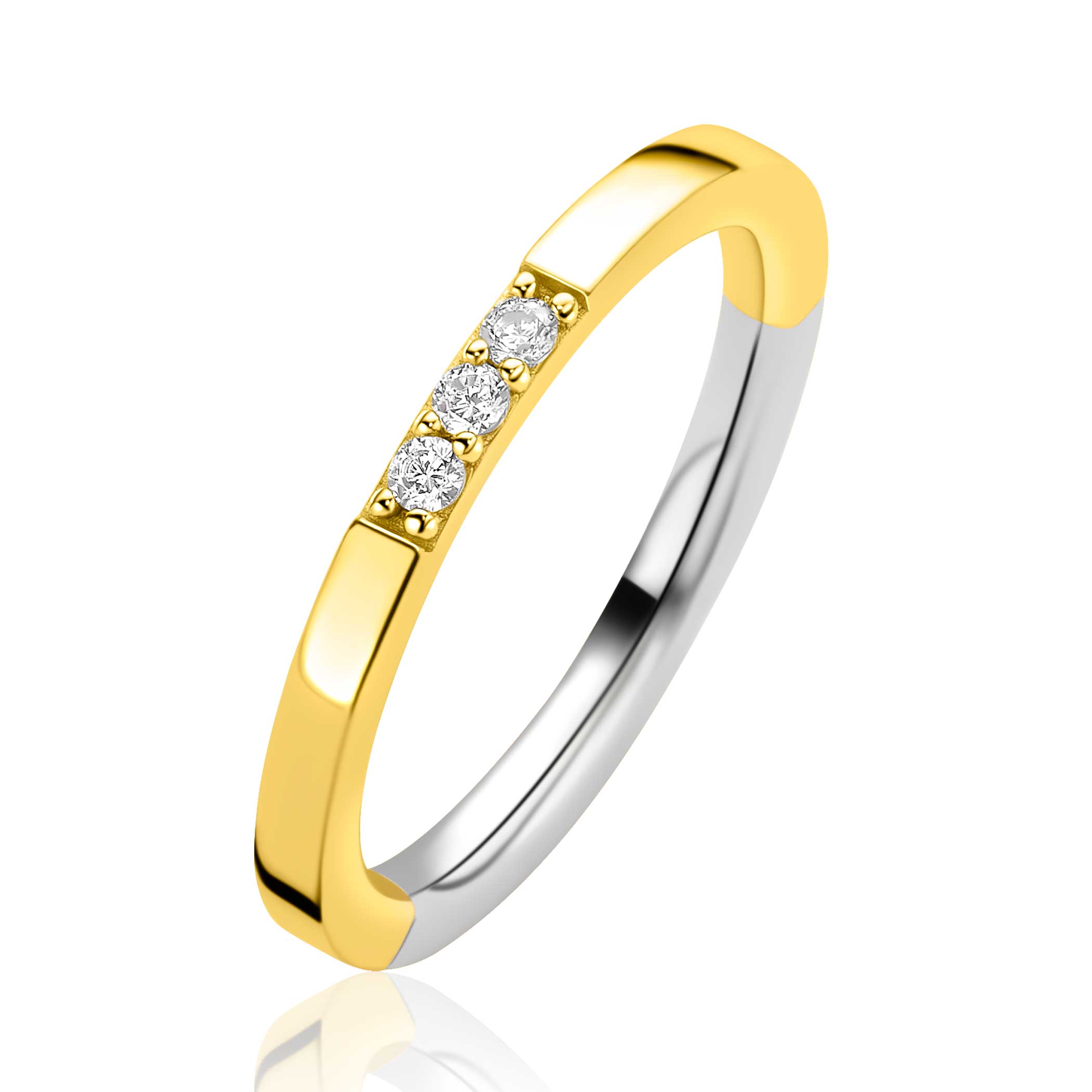 ZINZI Sterling Silver Gold Plated Stackable Ring 3 White Zirconia ZIR2130Y