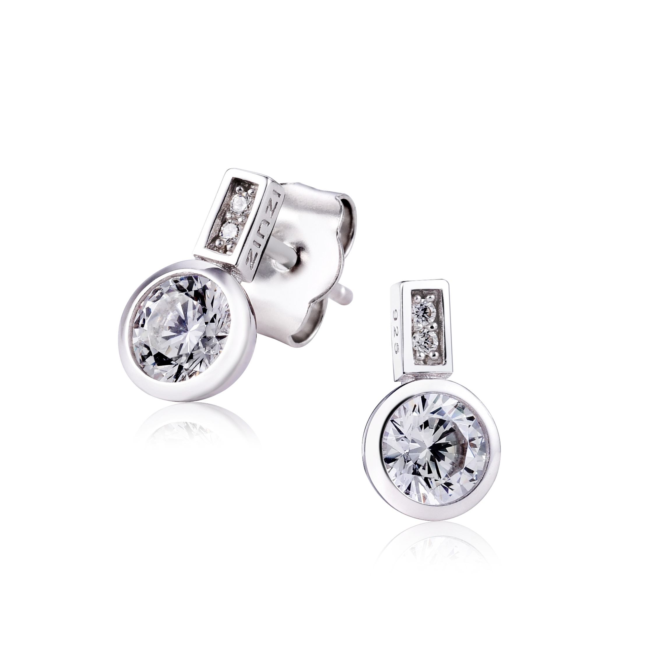 ZINZI Sterling Silver Stud Earrings Round White ZIO1662