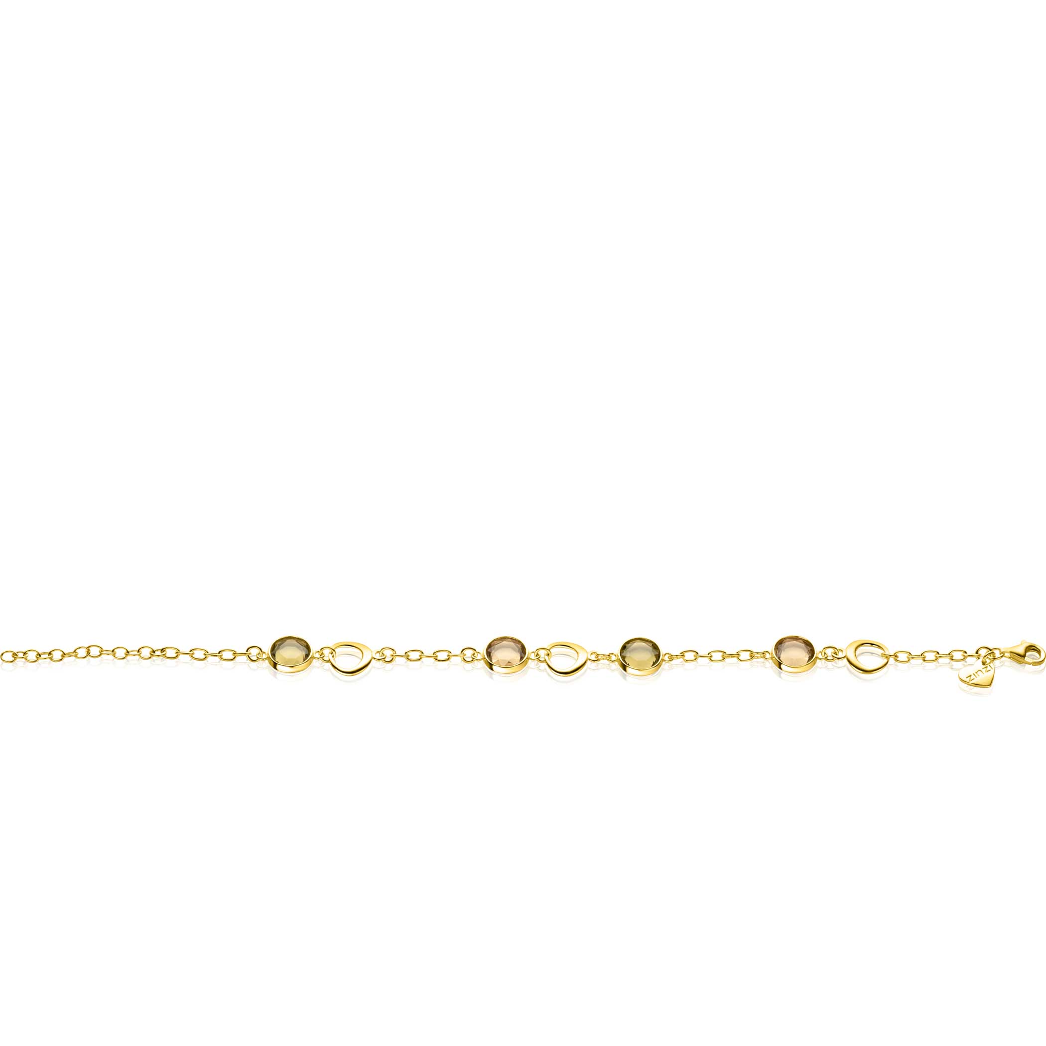 ZINZI Gold Plated Sterling Silver Fantasy Bracelet with Round Settings with Champagne, Brown en Green Color Stones 17-20cm ZIA-BF91