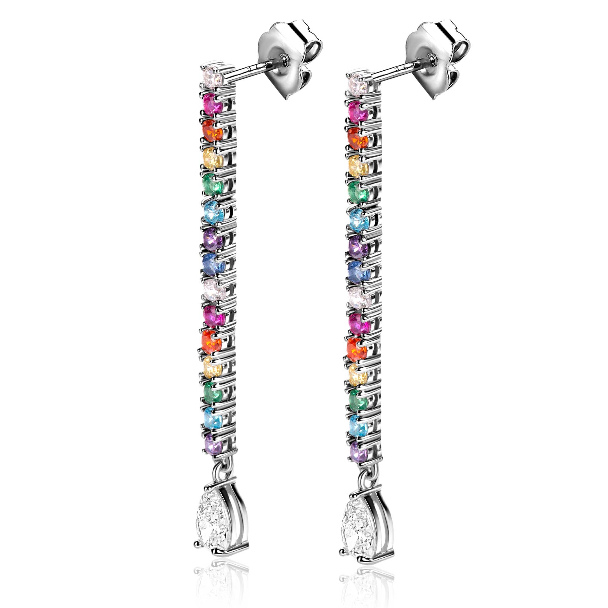 42mm ZINZI Sterling Sterling Silver Earrings Rainbow Color Stones and Triangle White Zirconia ZIO2486
