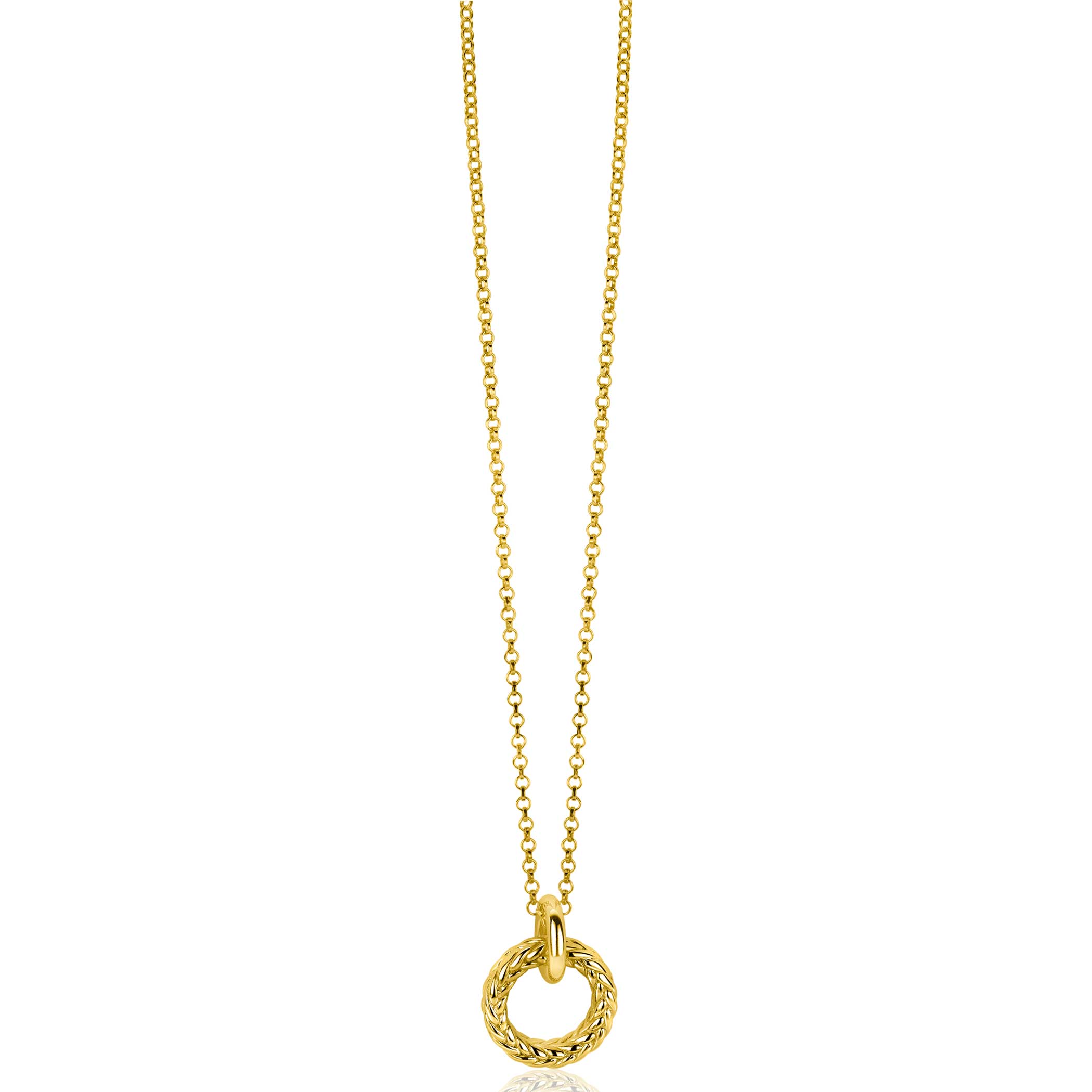 19mm ZINZI Gold Plated Sterling Silver Pendant Round with Rope Effect ZIH2246G (excl. necklace)
