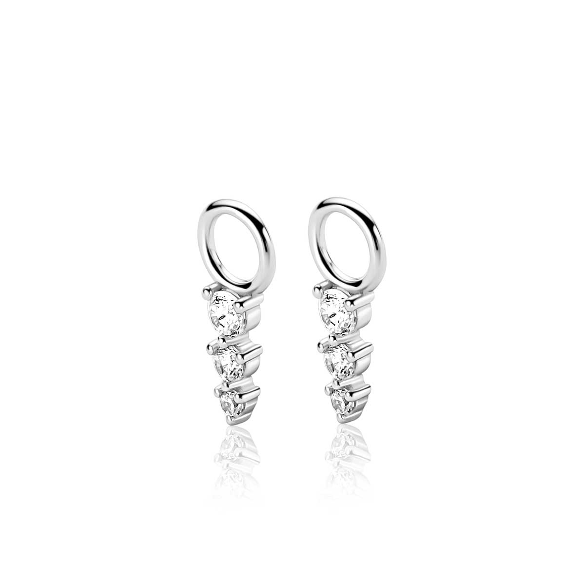 ZINZI zlv. oorbedels 3 zirconia's aflopend