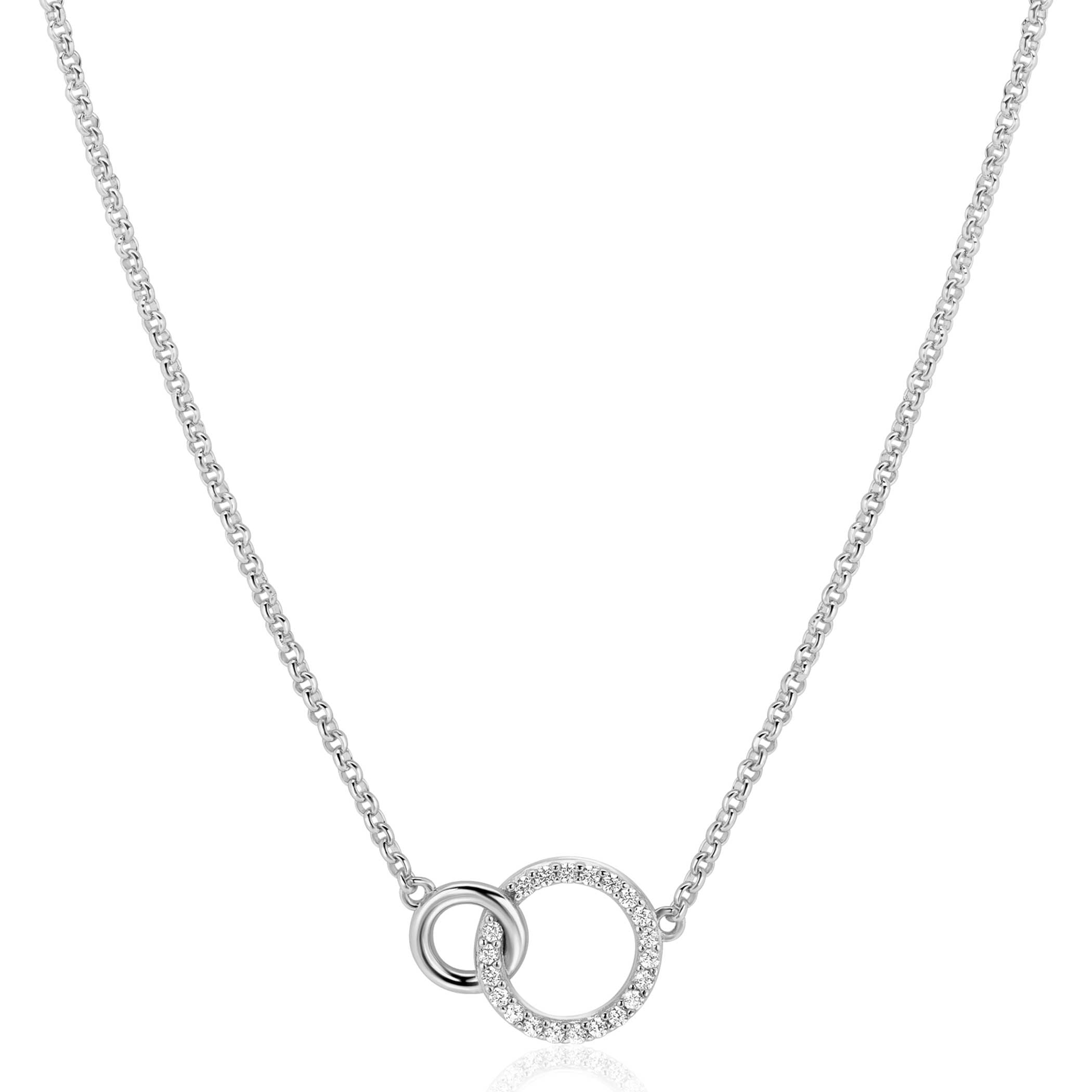 ZINZI Sterling Silver Necklace with 2 Connected Circles and White Zirconias ZIC1782