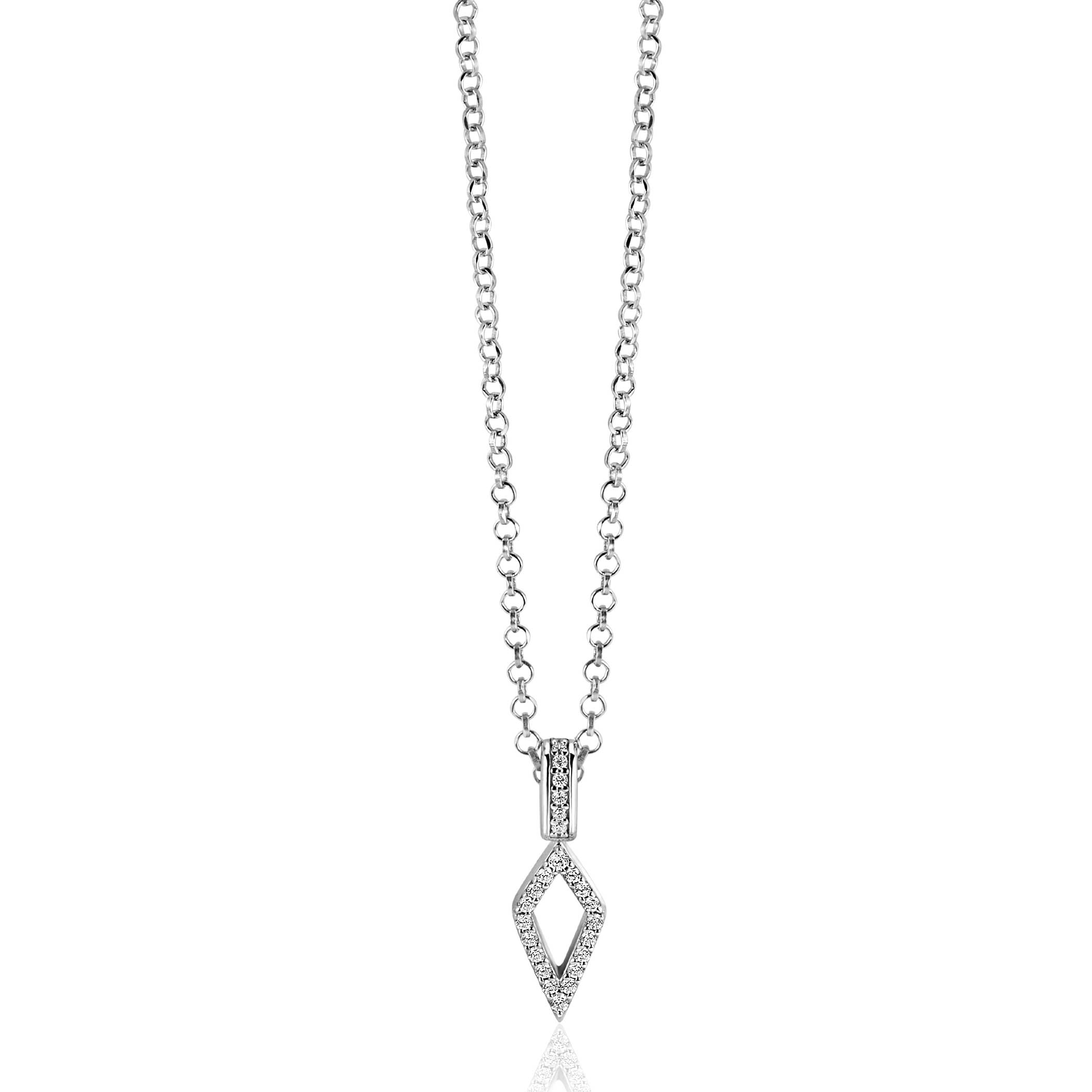 20mm ZINZI Sterling Silver Pendant Diamond-shape with White Zirconias ZIH2497 (excl. necklace)