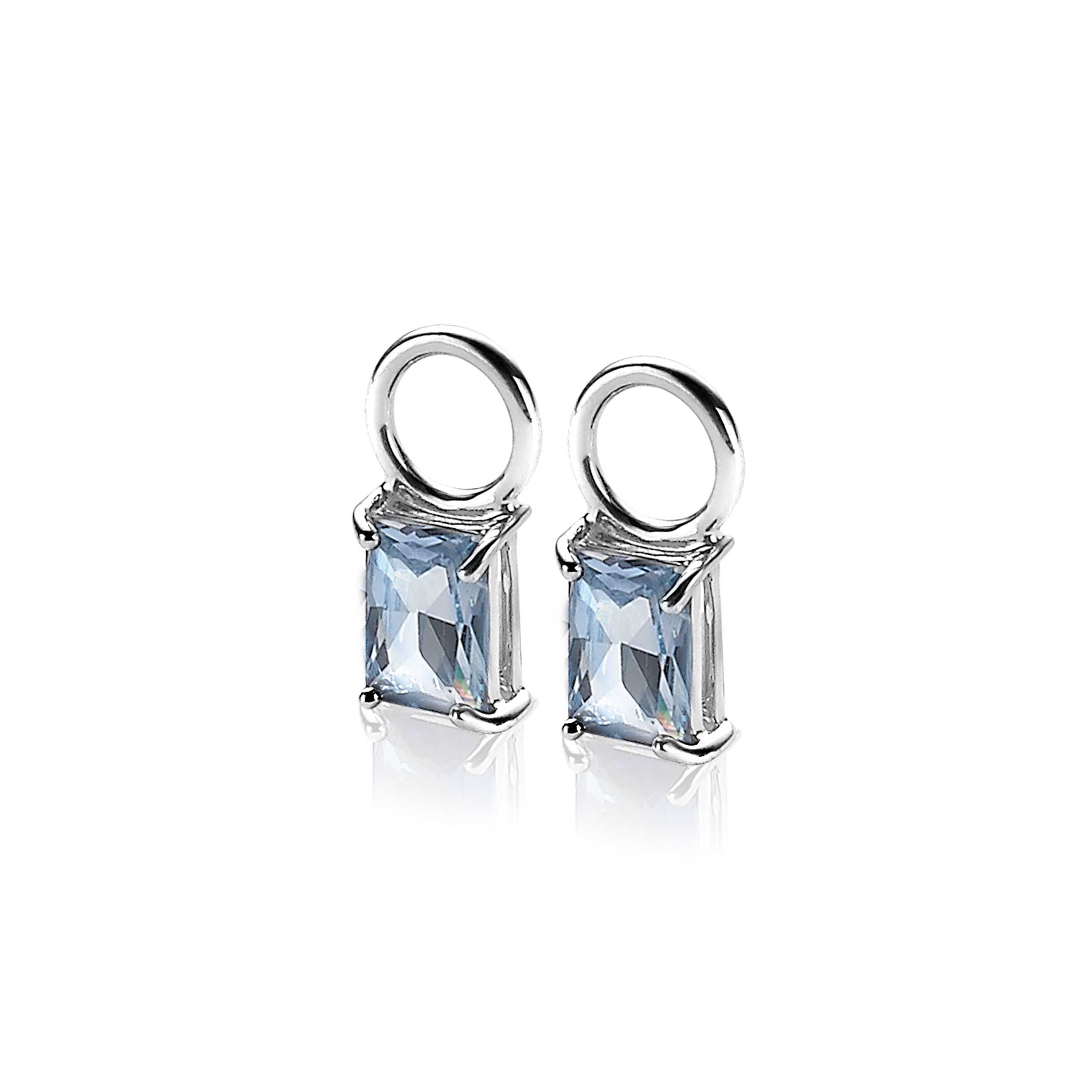 12mm ZINZI Sterling Silver Earrings Pendants Blue Rectangle ZICH2021B (excl. hoop earrings)
