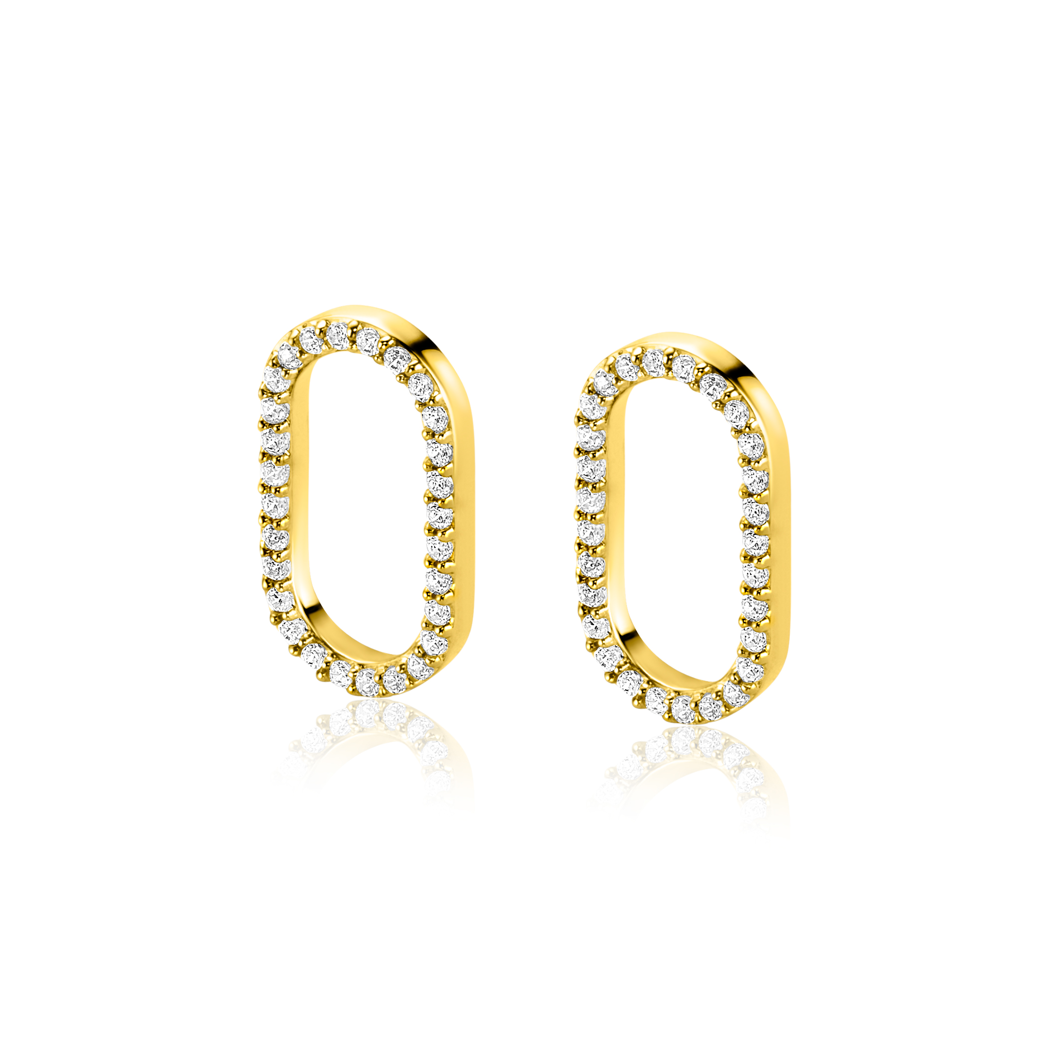 15mm ZINZI Gold Plated Sterling Silver Earrings Pendants Open Oval White Zirconias ZICH2444 (excl. hoop earrings)
