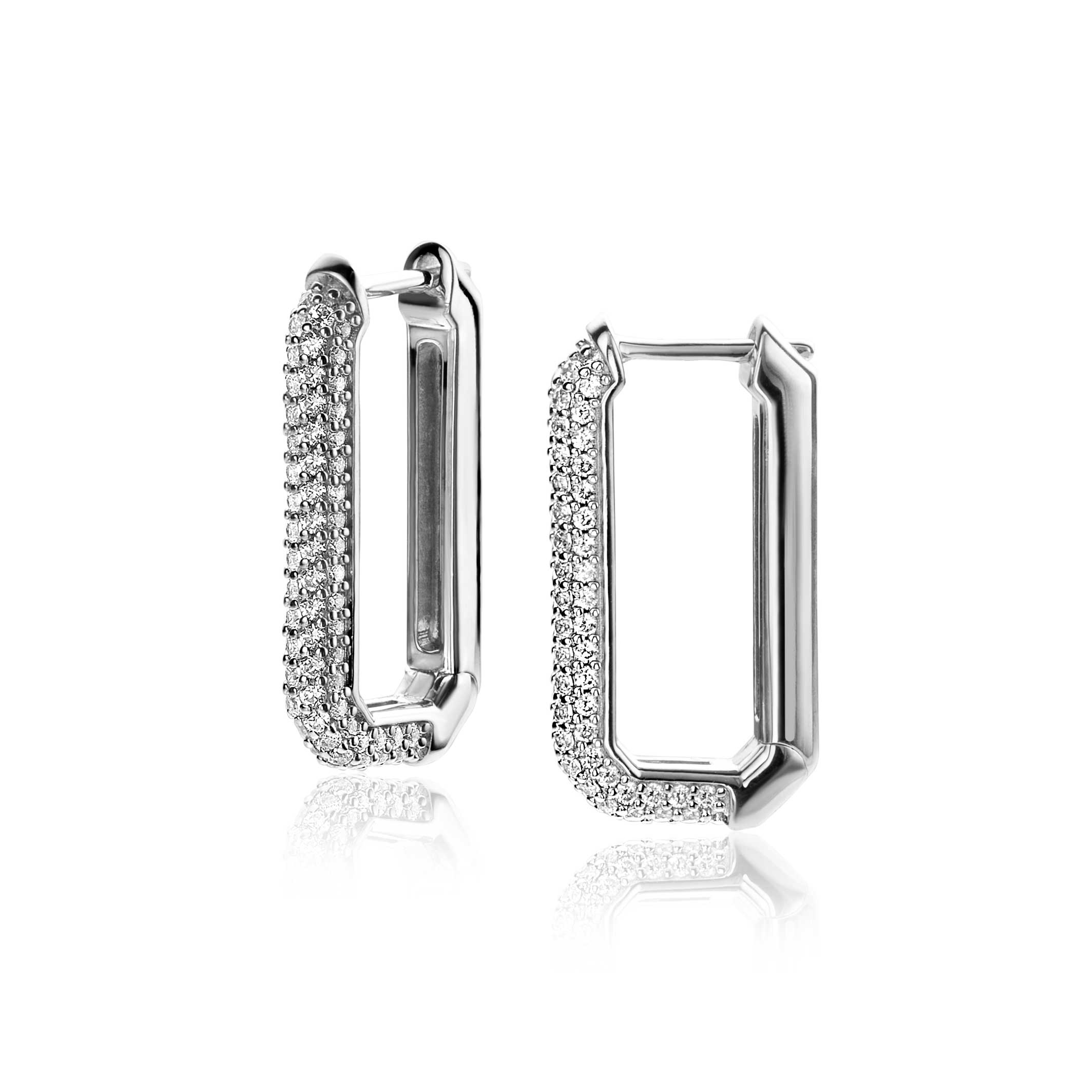23mm ZINZI Sterling Silver Hoop Earrings Octagon White Zirconias width 3mm ZIO2494Z