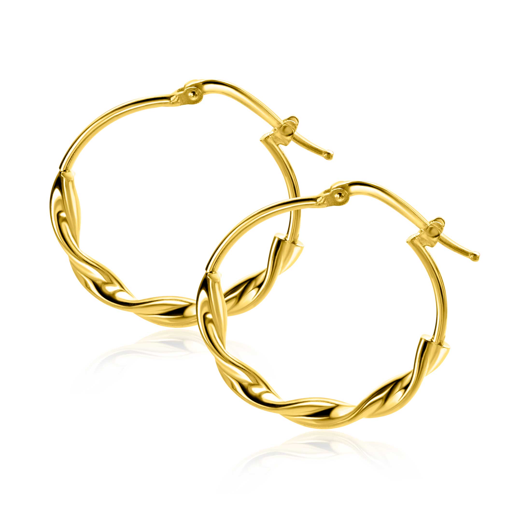 27mm ZINZI Gold Plated Sterling Silver Hoop Earrings with a Trendy Combination of a Smooth and Twisted Tube 27x3mm ZIO2482G