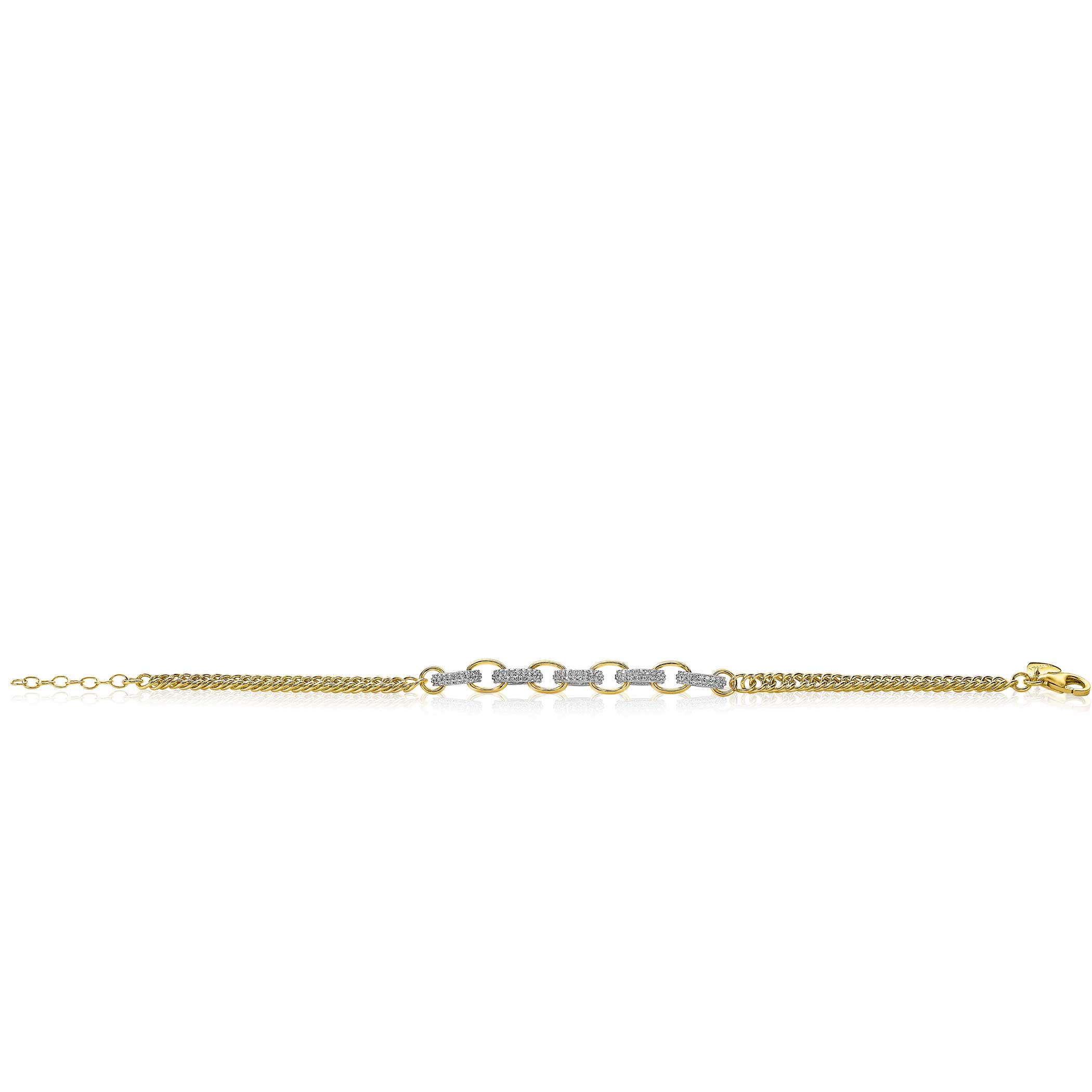 ZINZI Gold Plated Sterling Silver Curb Chain Bracelet Oval Chains with White Zirconias ZIA2203Y